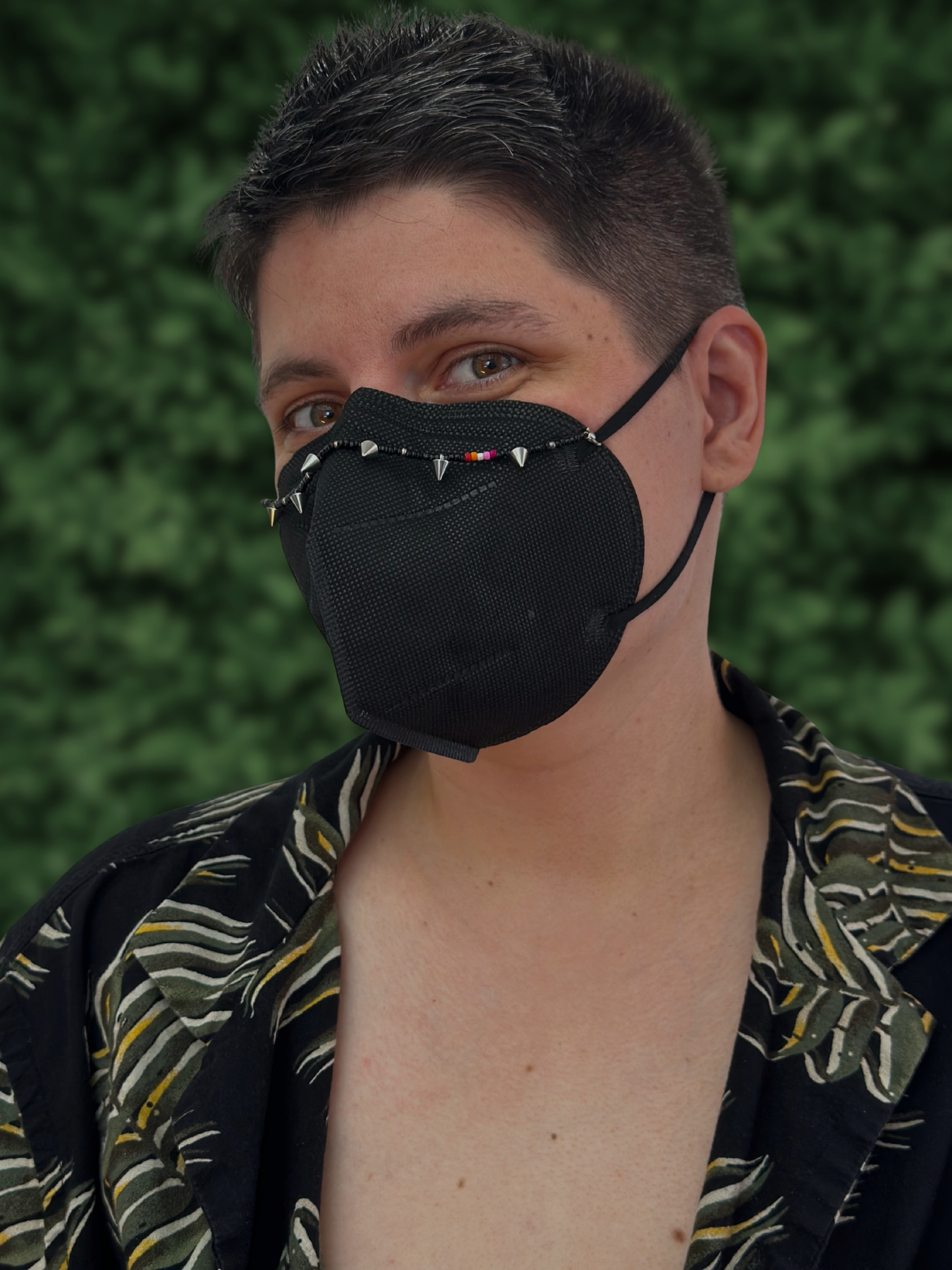 spikey black lesbian flag beaded mask chain