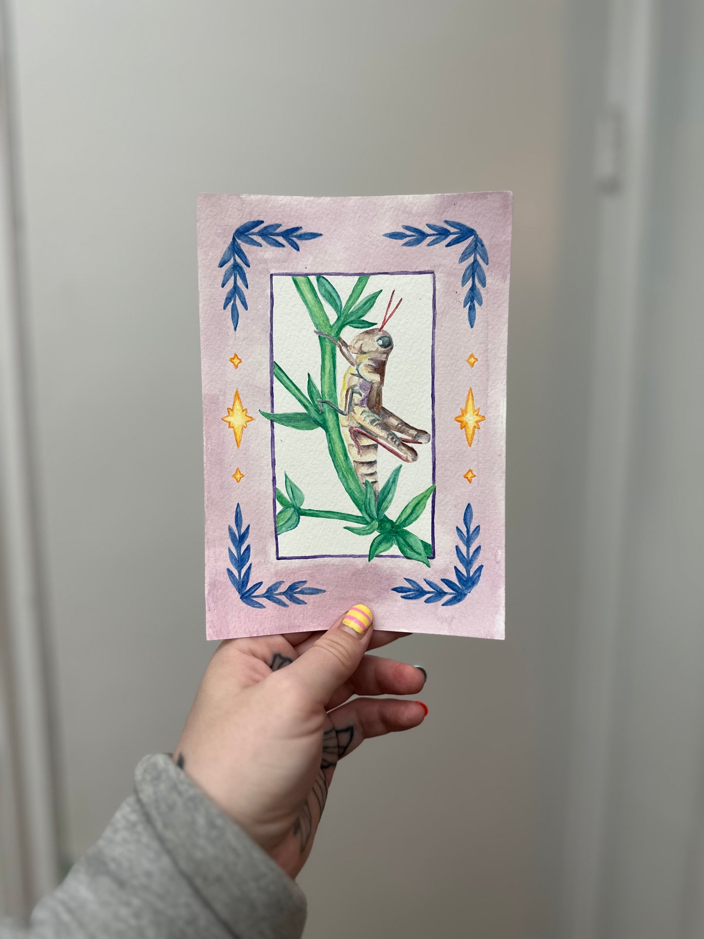 watercolour grasshopper atc (print)