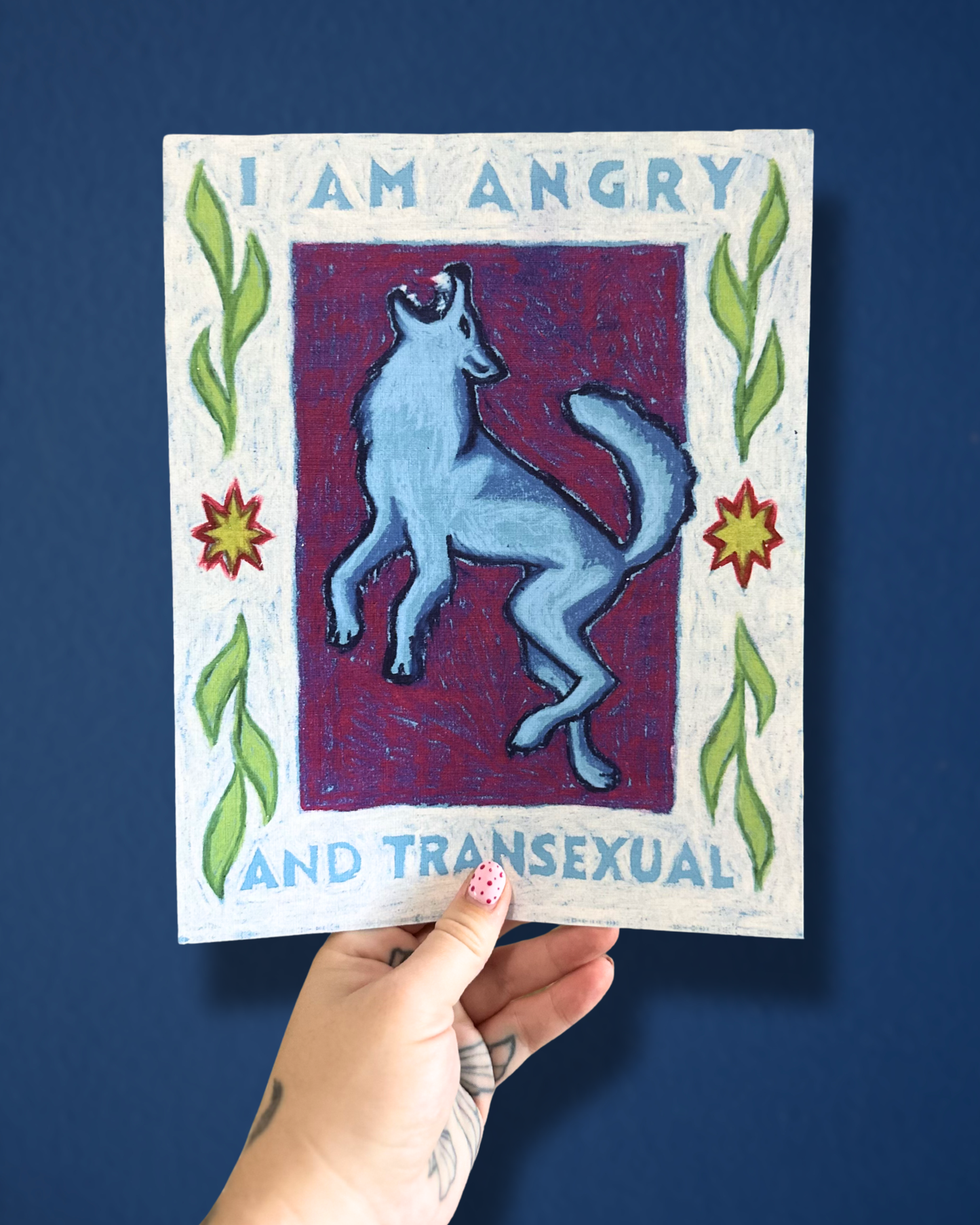 angry and transexual wax pastel wolf print