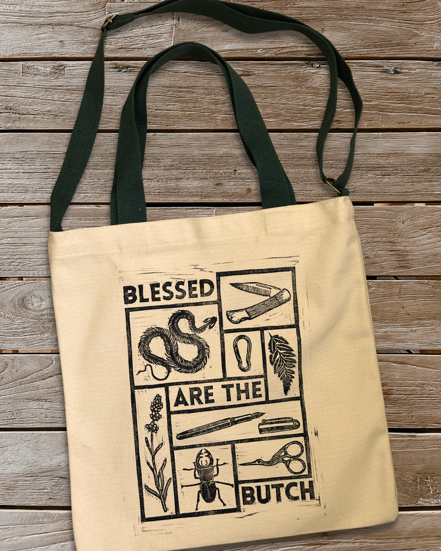 blessed are the butch - linoprinted perfect tote