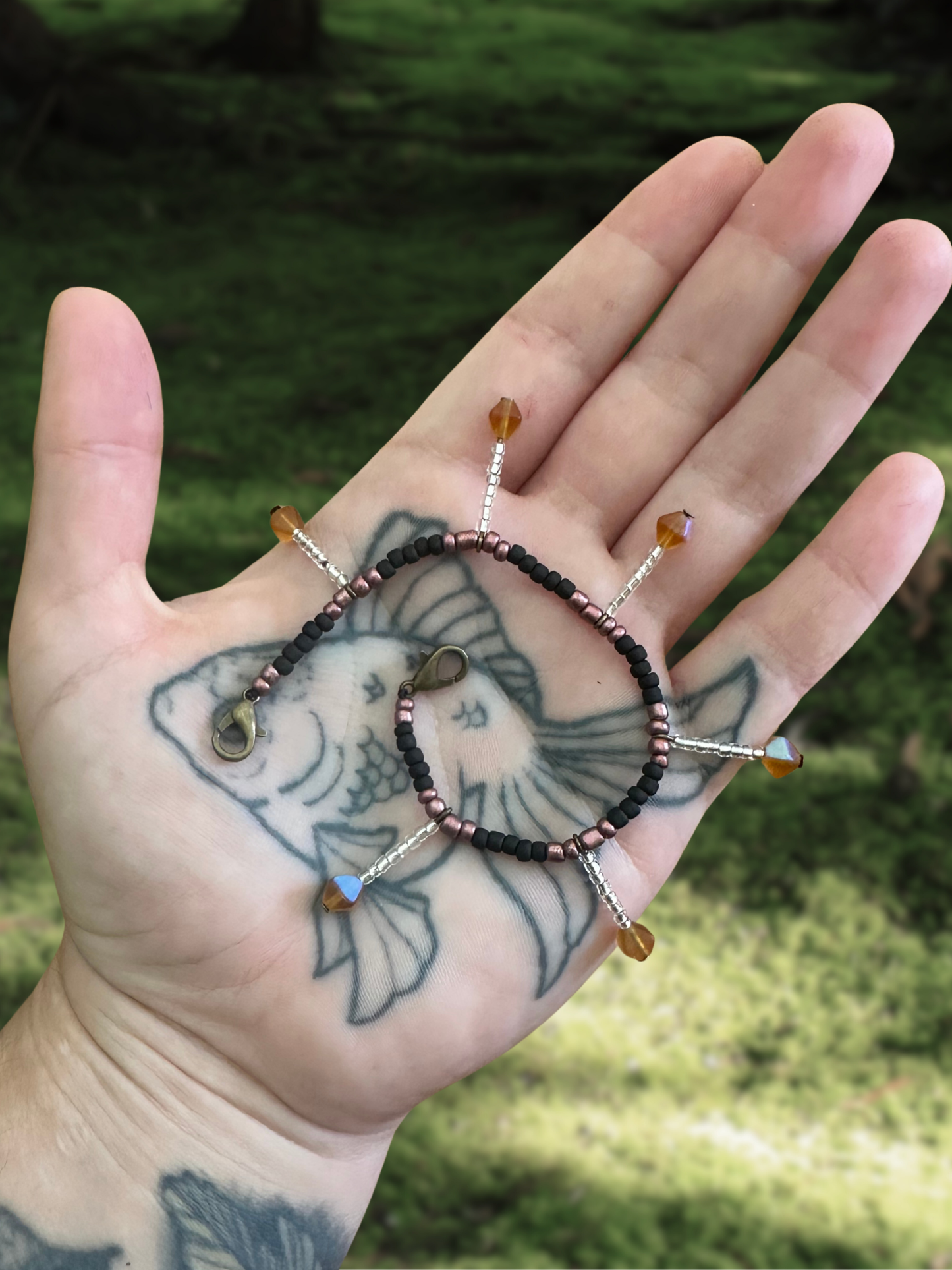 black & rose gold with orange dangles mask chain