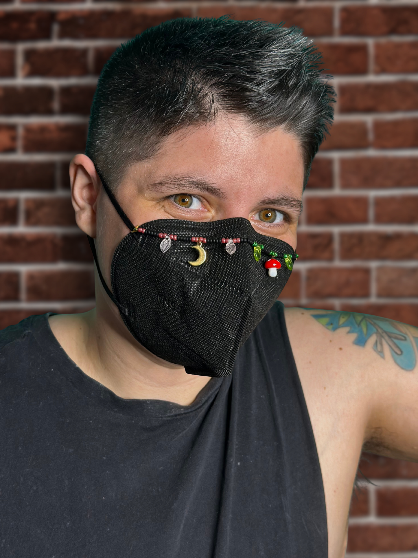 moon mushroom mask chain with leaves