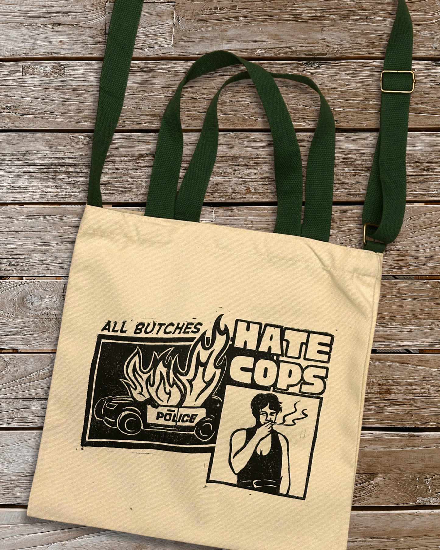 all butches hate cops - linoprinted perfect tote