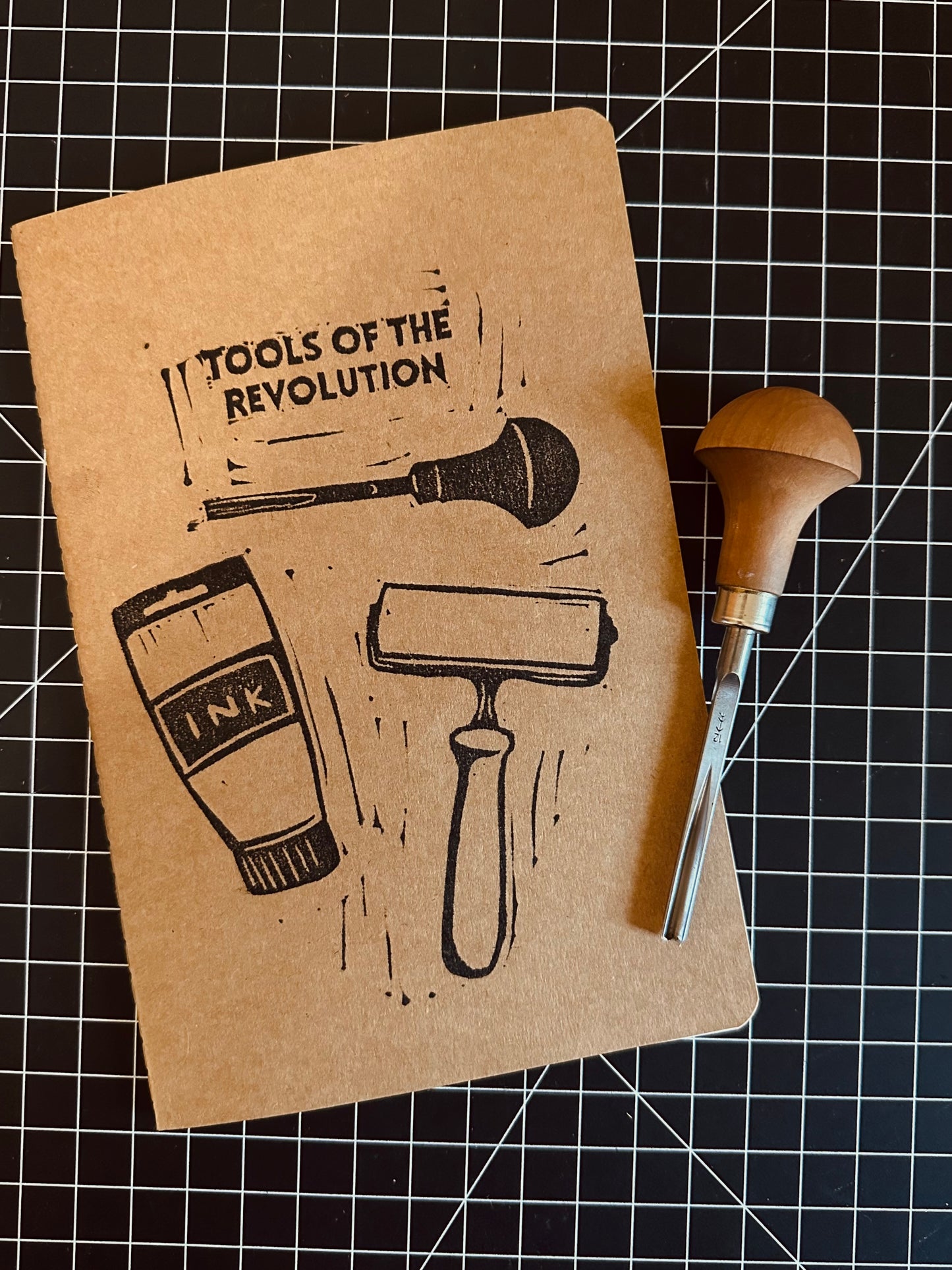 tools of the revolution linoprinted sketchbook