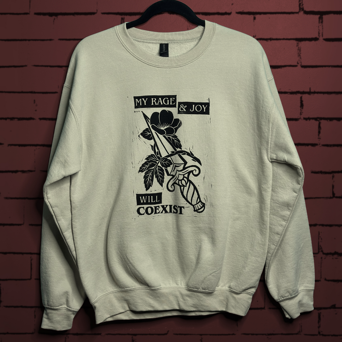 prairie rose linoprinted stone sweatshirt (m)