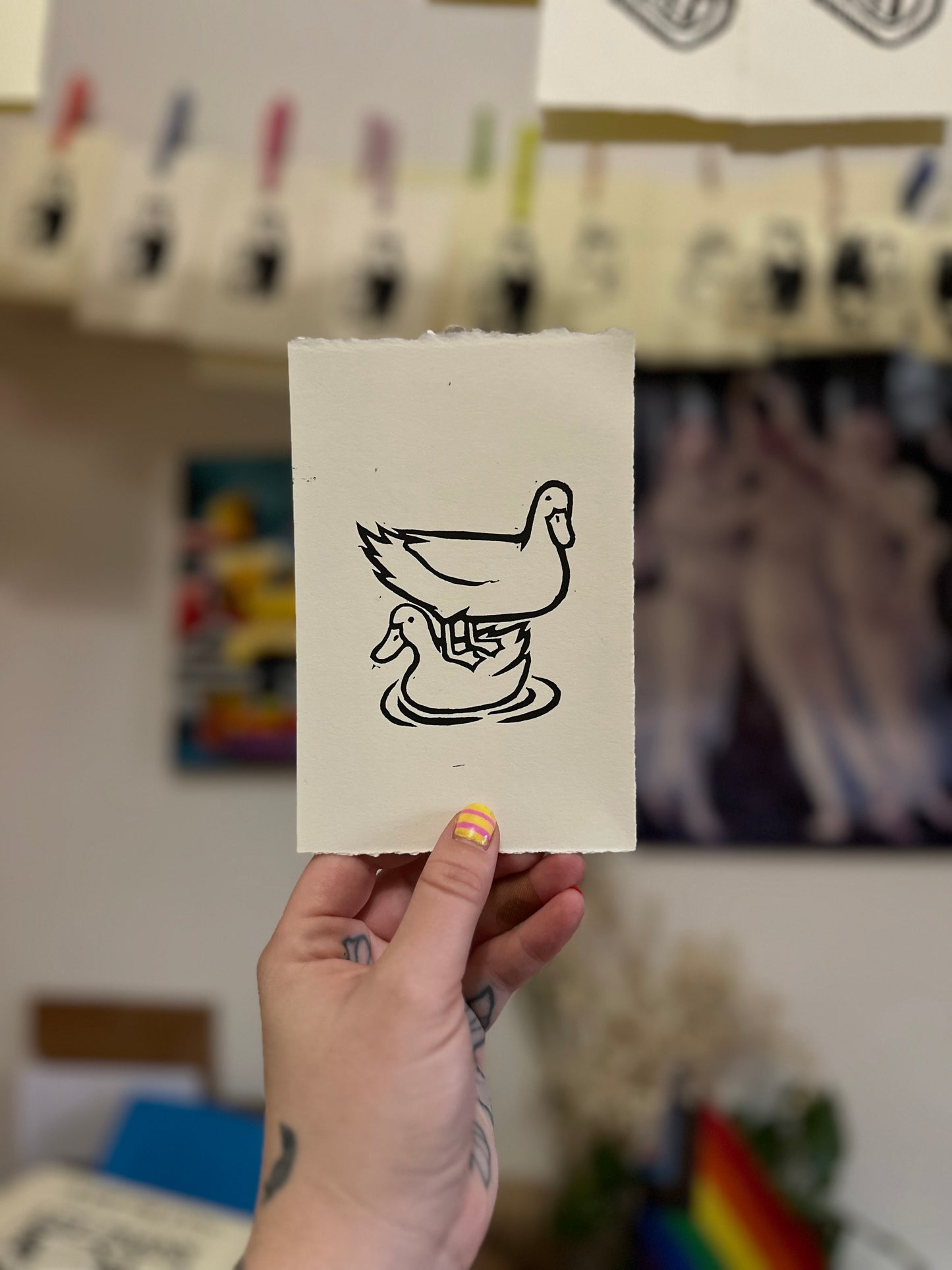duck duck - linocut print