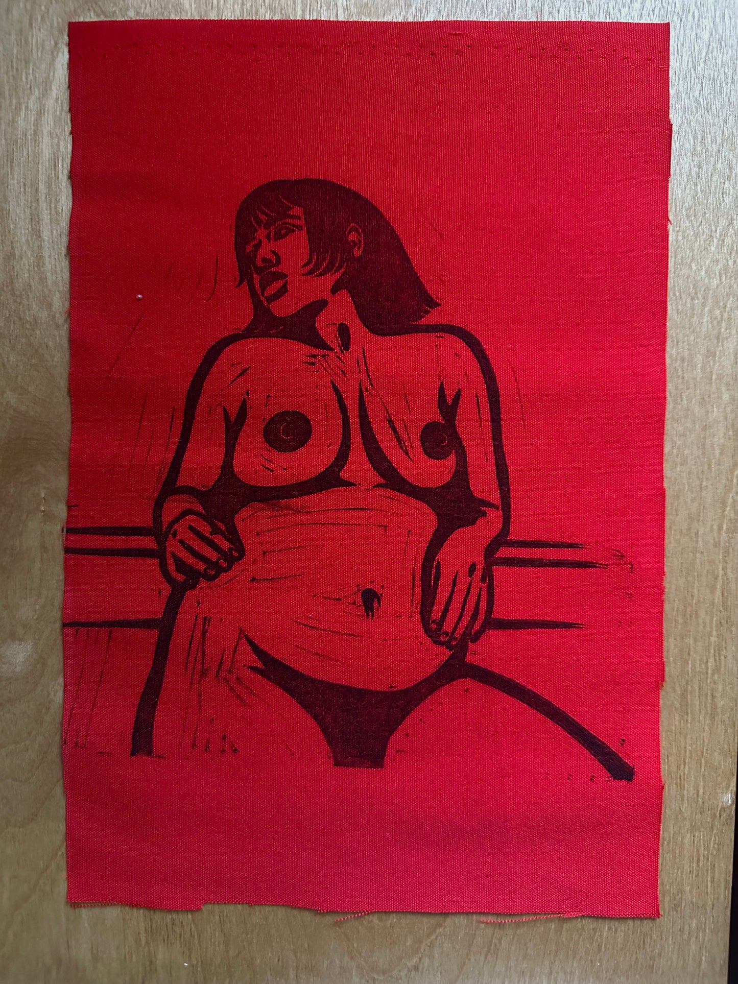 test print on red fabric
