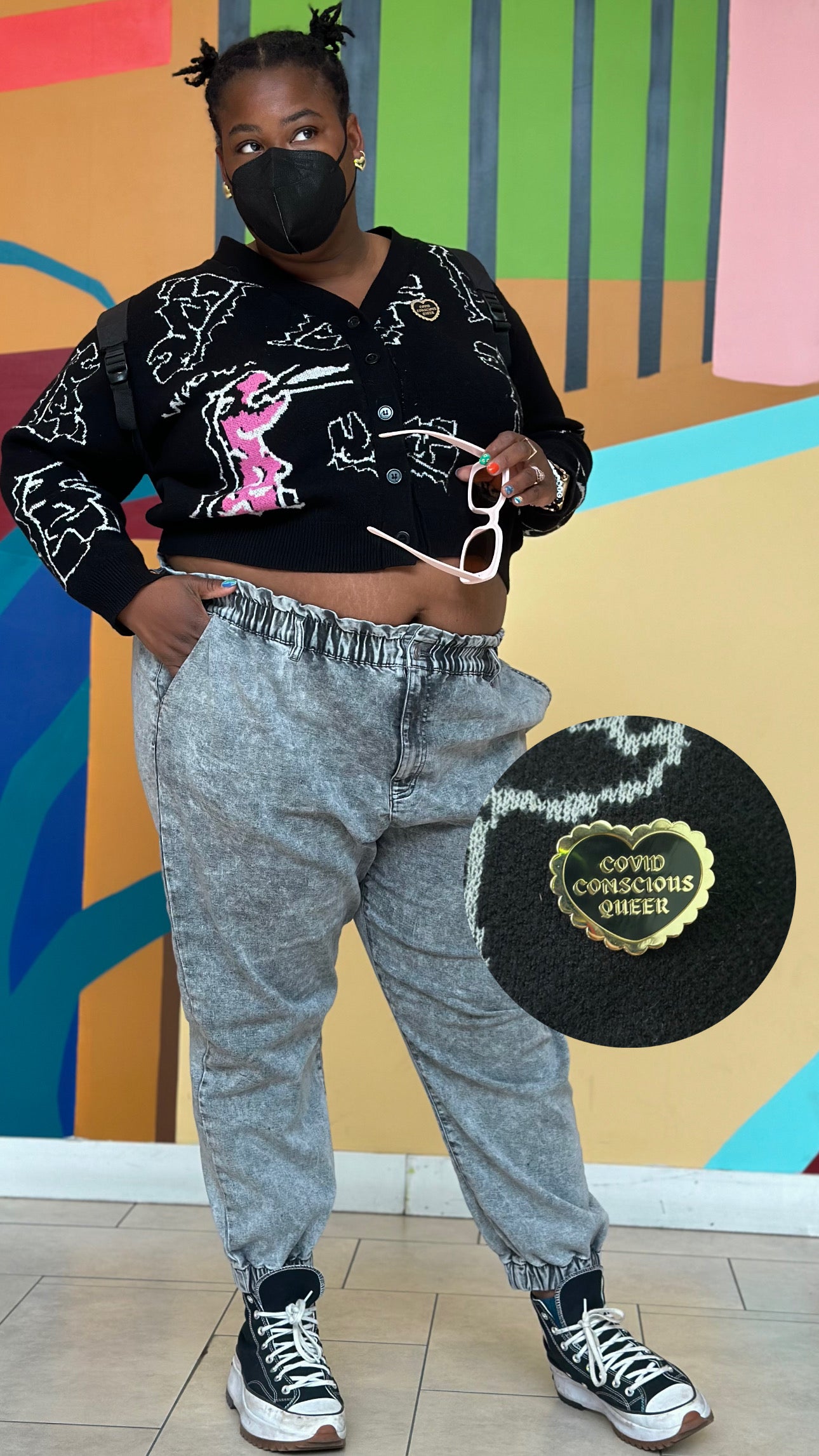 covid conscious queer enamel pin