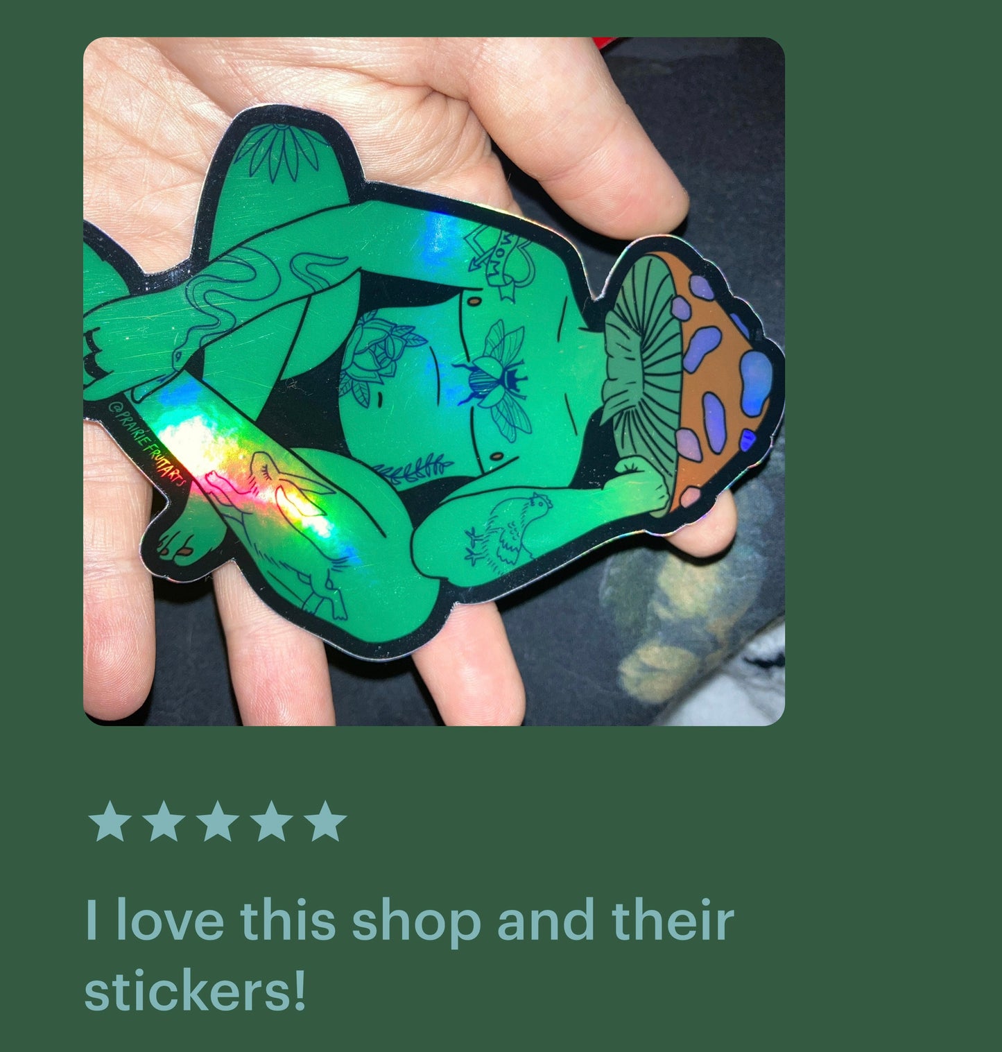 tattooed top surgery mushroom holo sticker