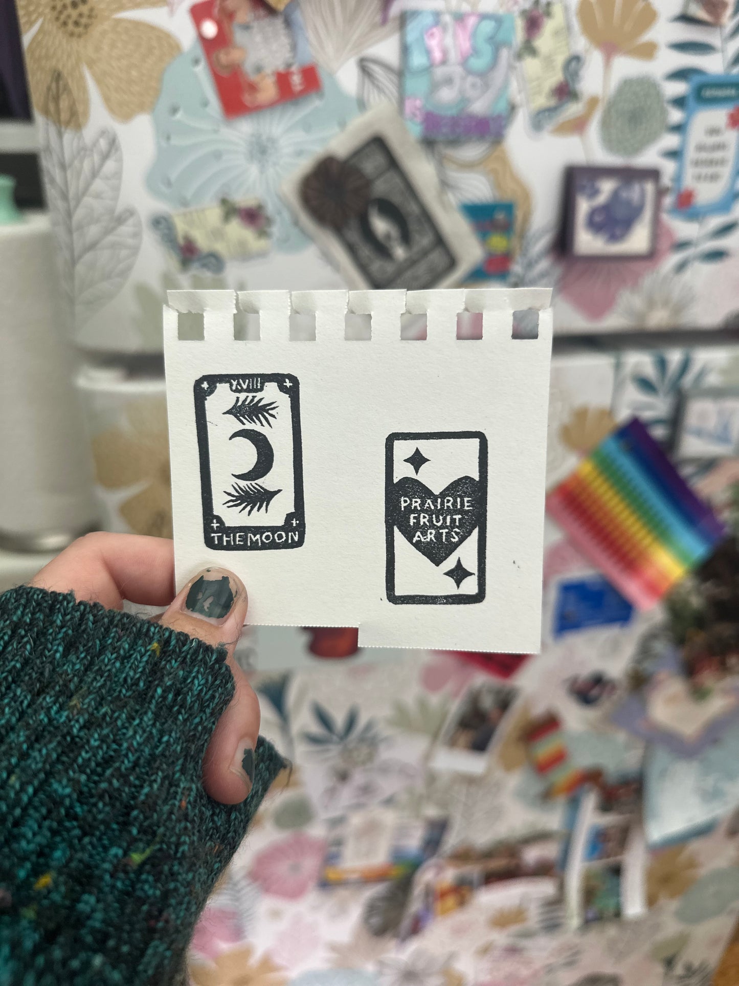 mini tarot linoprint keychains