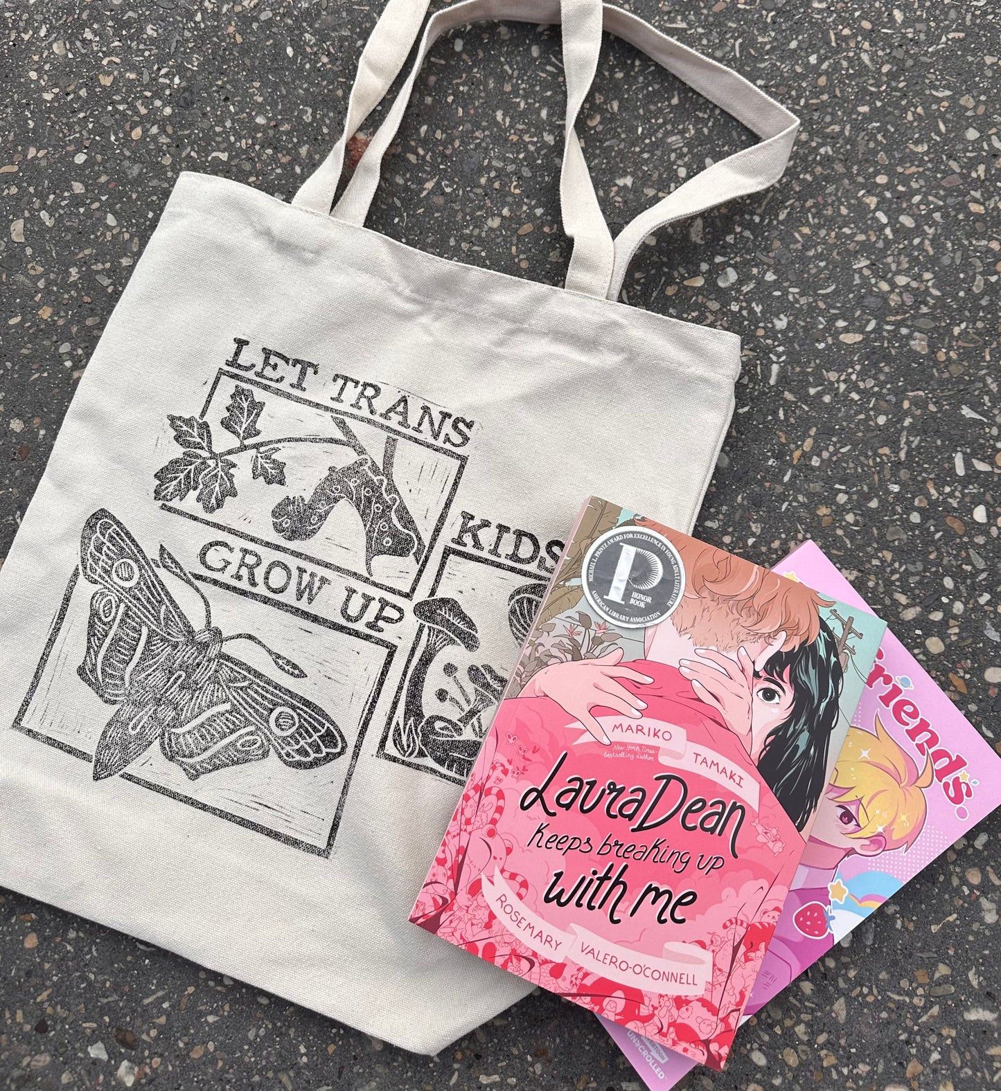 let trans kids grow up hand printed tote bag