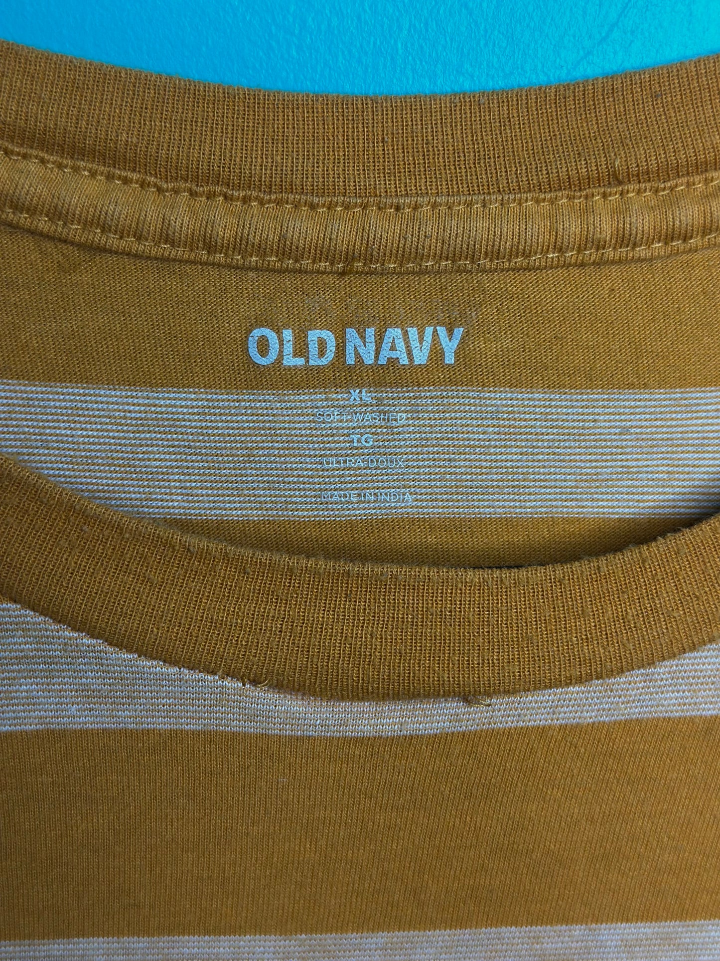 prairie rose linoprinted striped yellow and orange shirt (XL)
