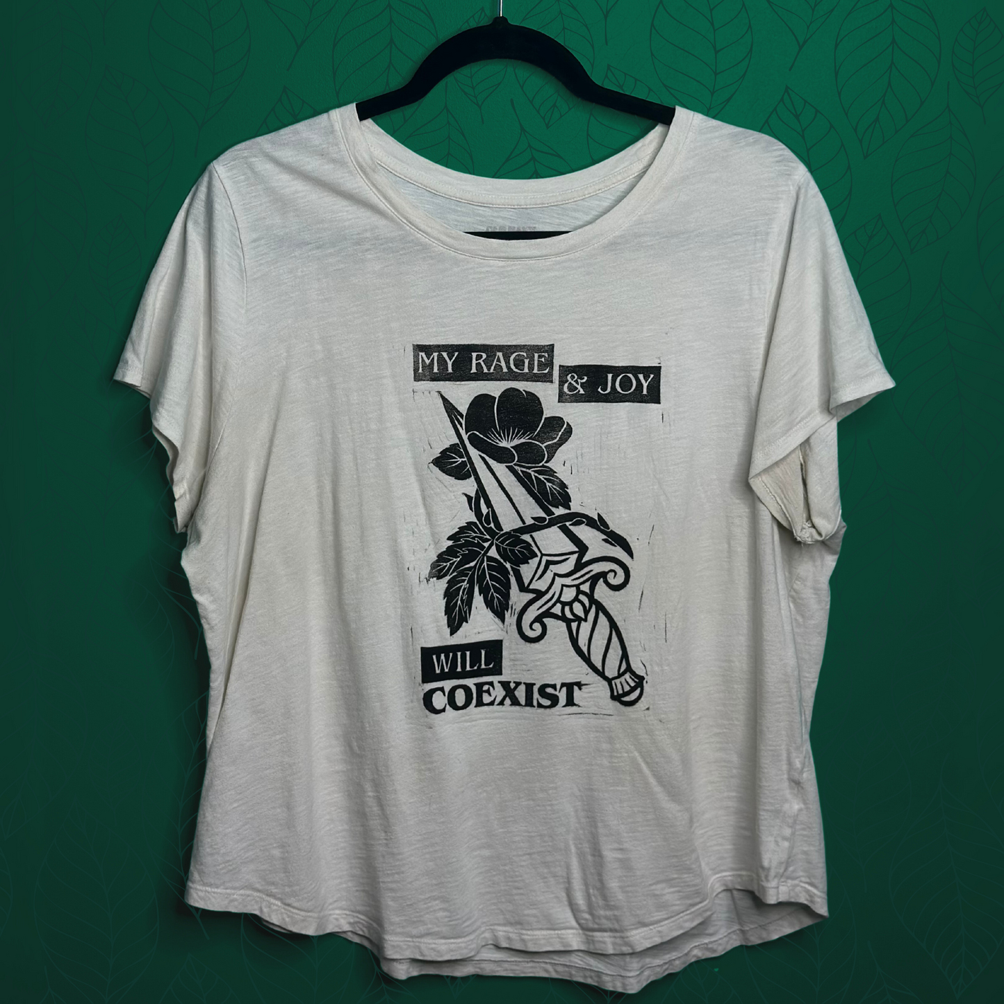 prairie rose linoprinted white shirt (xl)