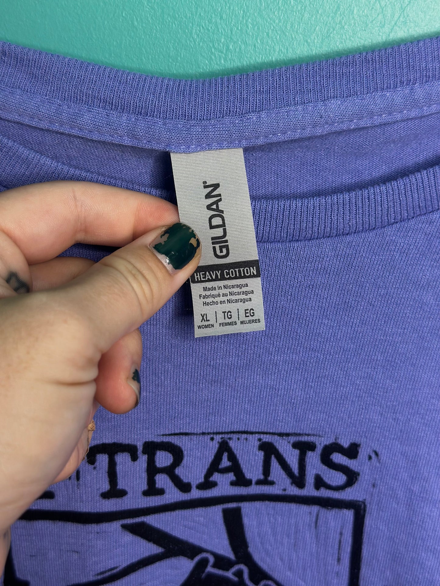 let trans kids grow up linoprinted purple shirt (XL)