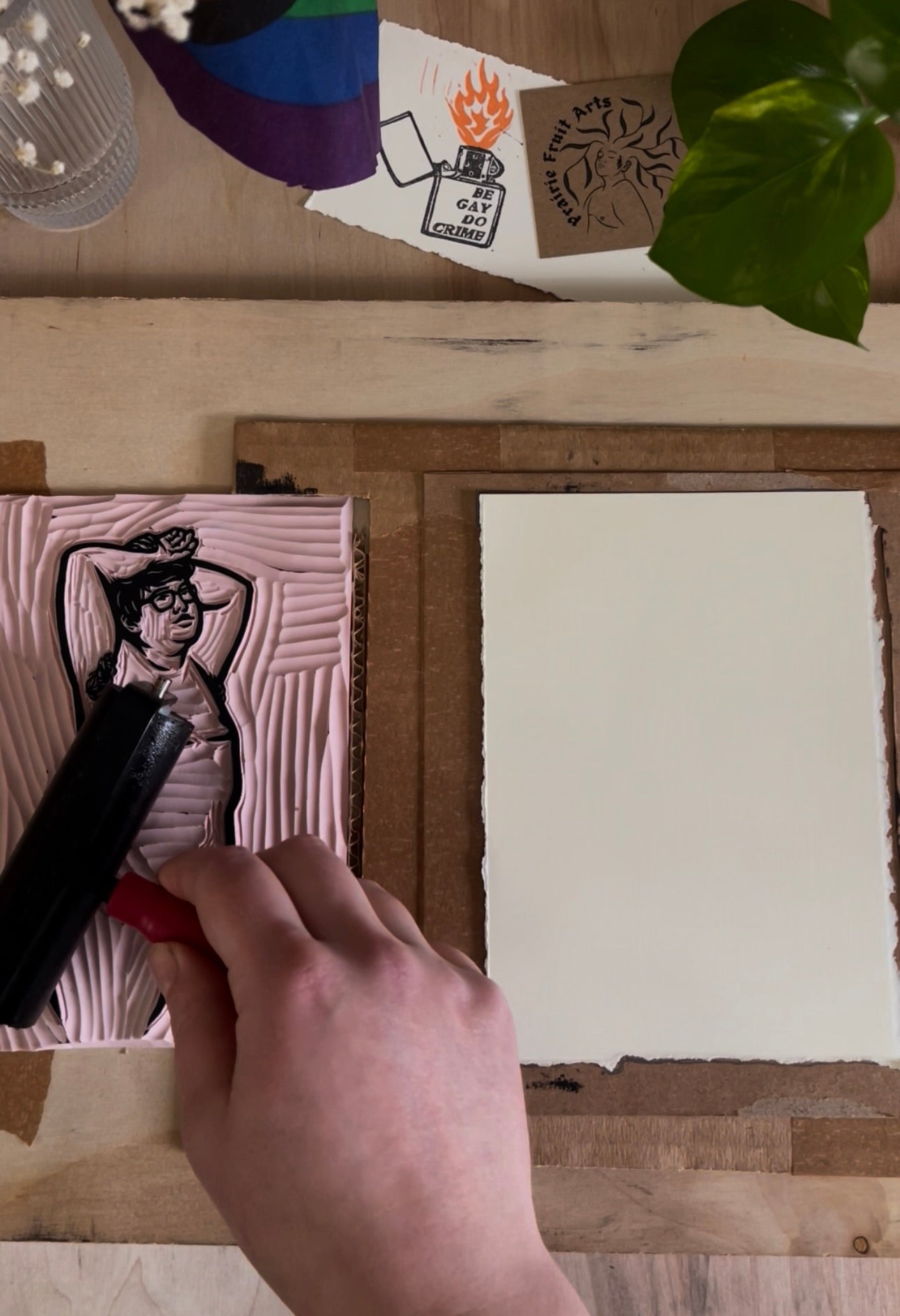 at home with you linocut print