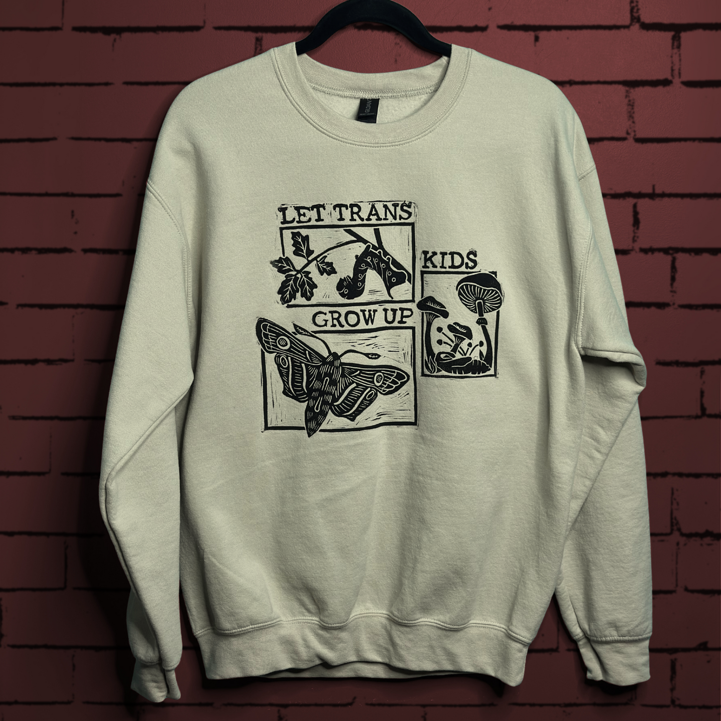 let trans kids grow up linoprinted stone crewneck (s)