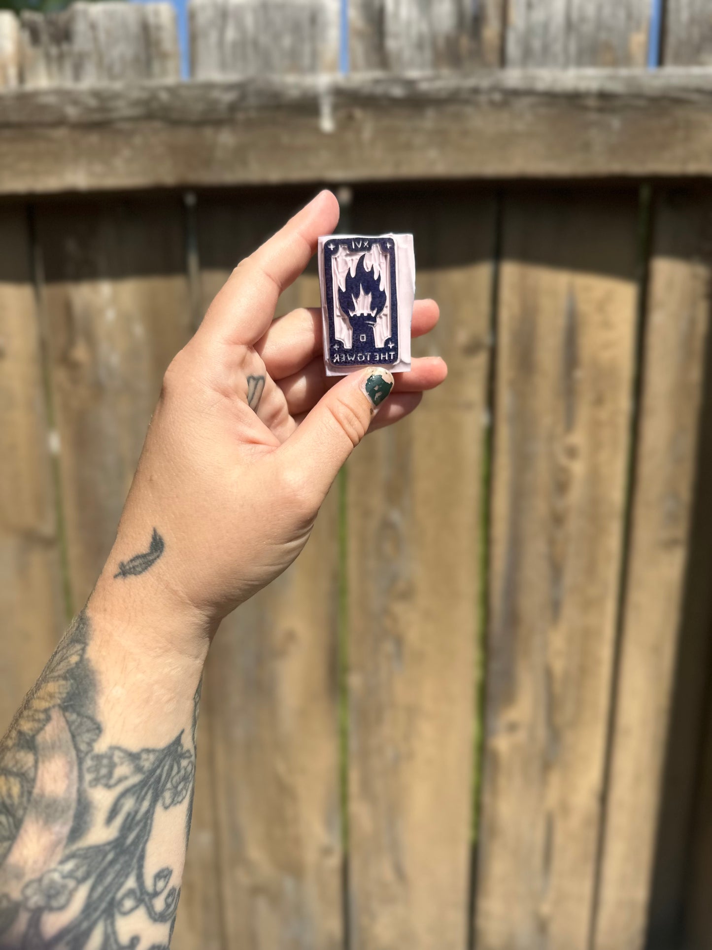 mini tarot linoprint keychains