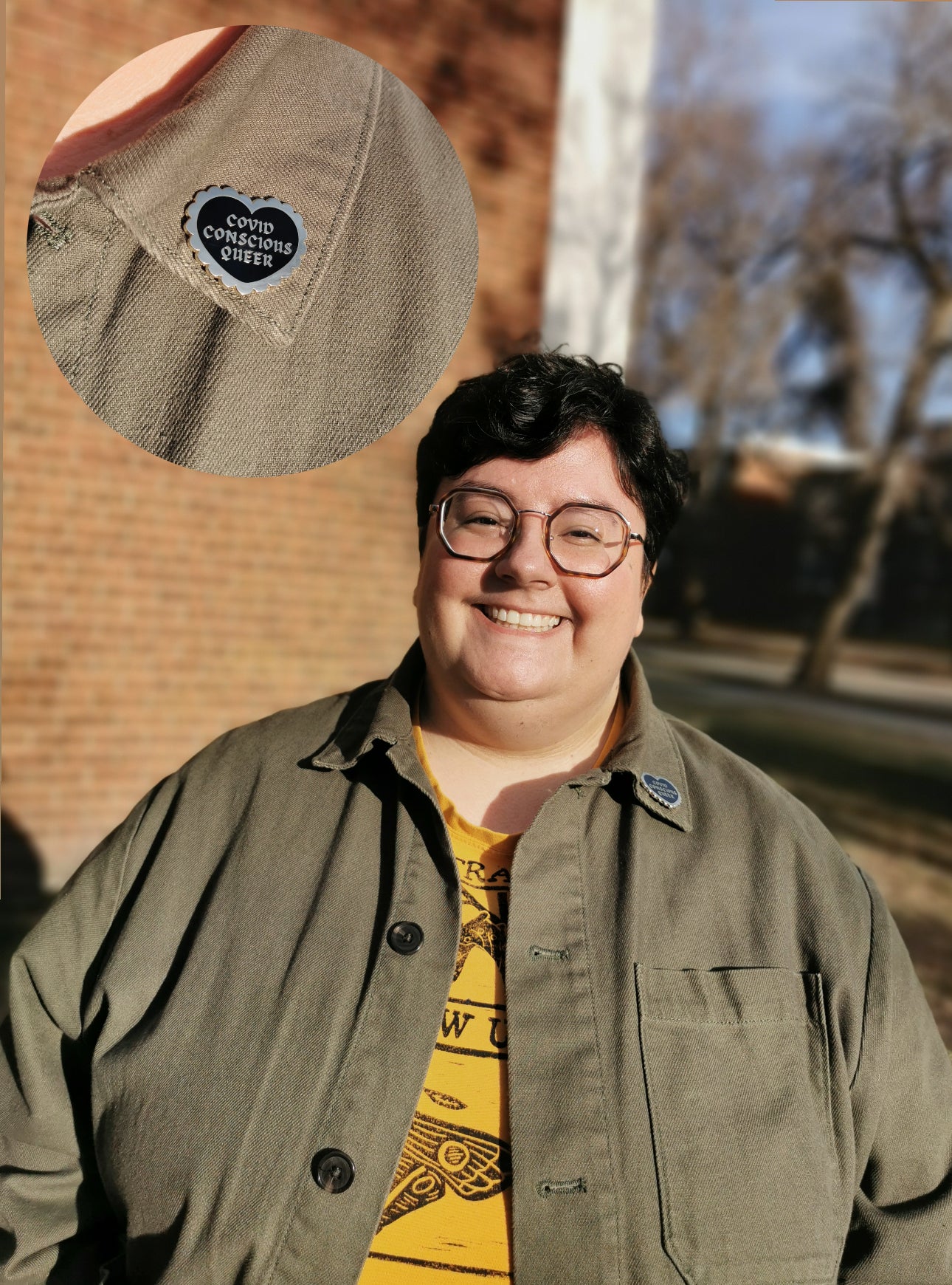 covid conscious queer enamel pin