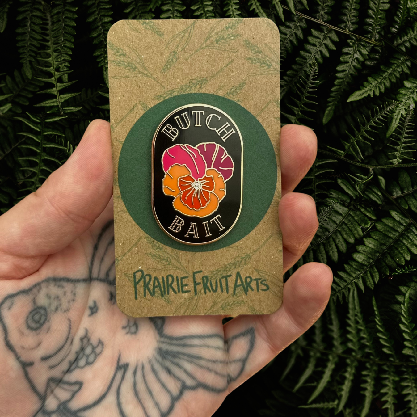 butch bait pansy enamel pin