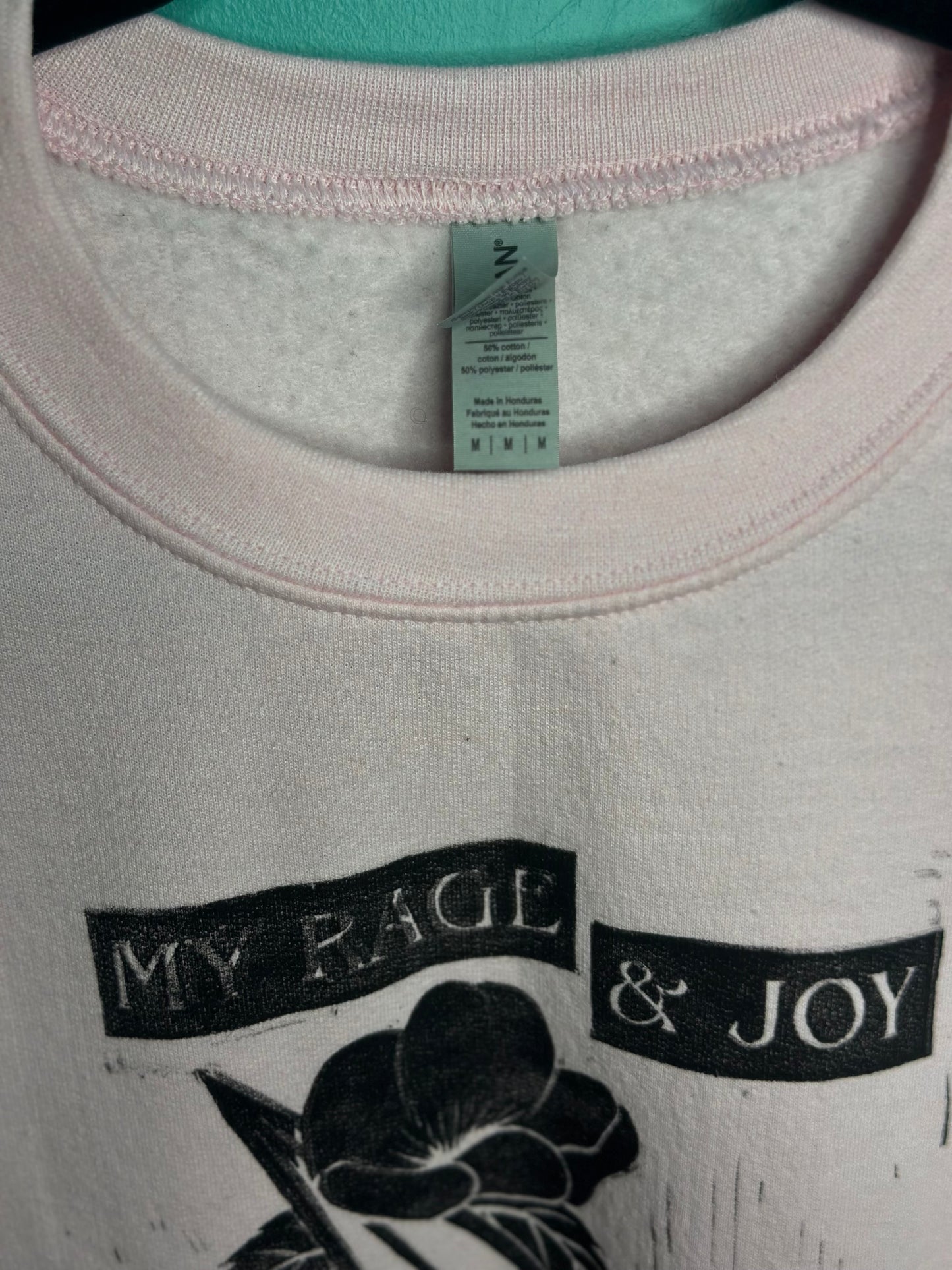 prairie rose linoprinted light pink sweatshirt (m)