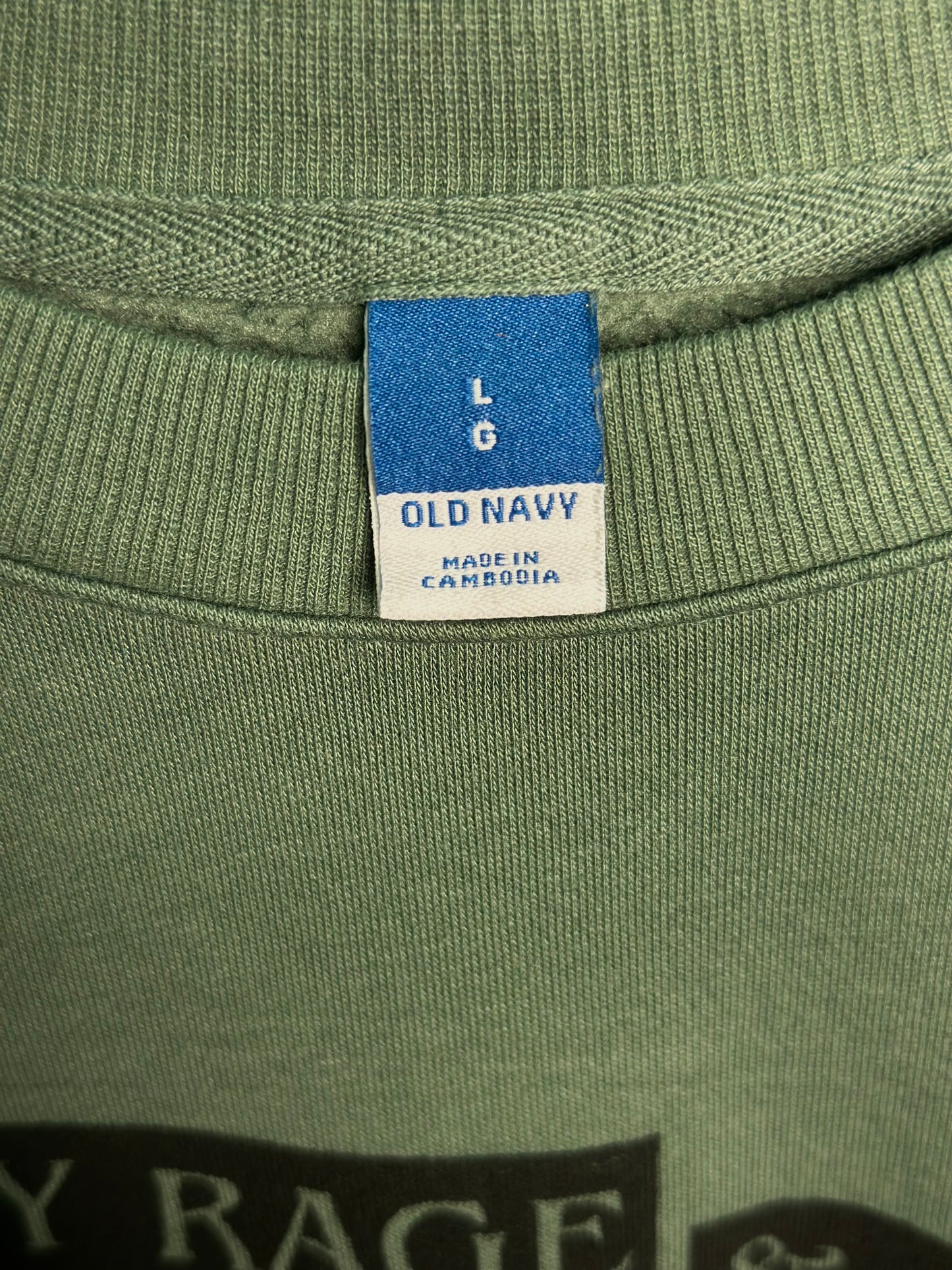 prairie rose linoprinted green crewneck (L)