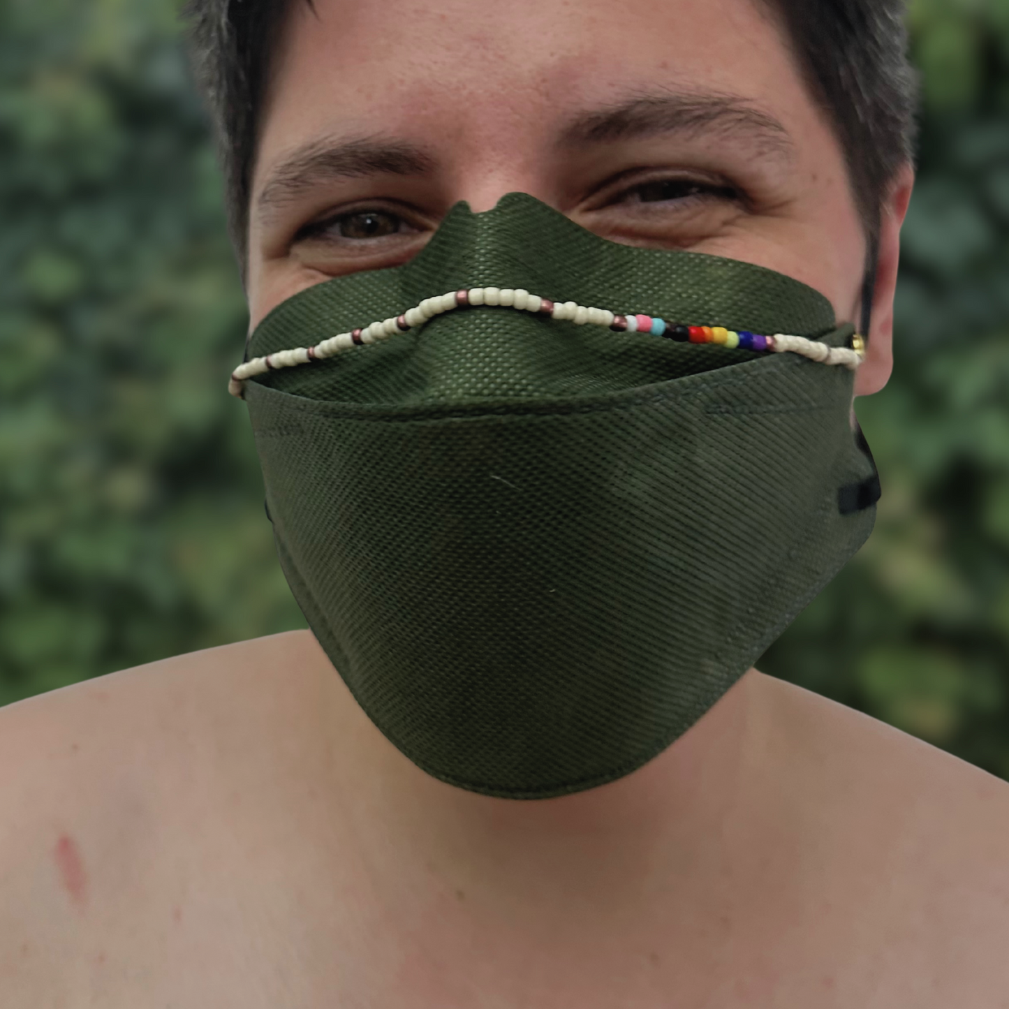 stone beaded mask chain with progressive pride flag