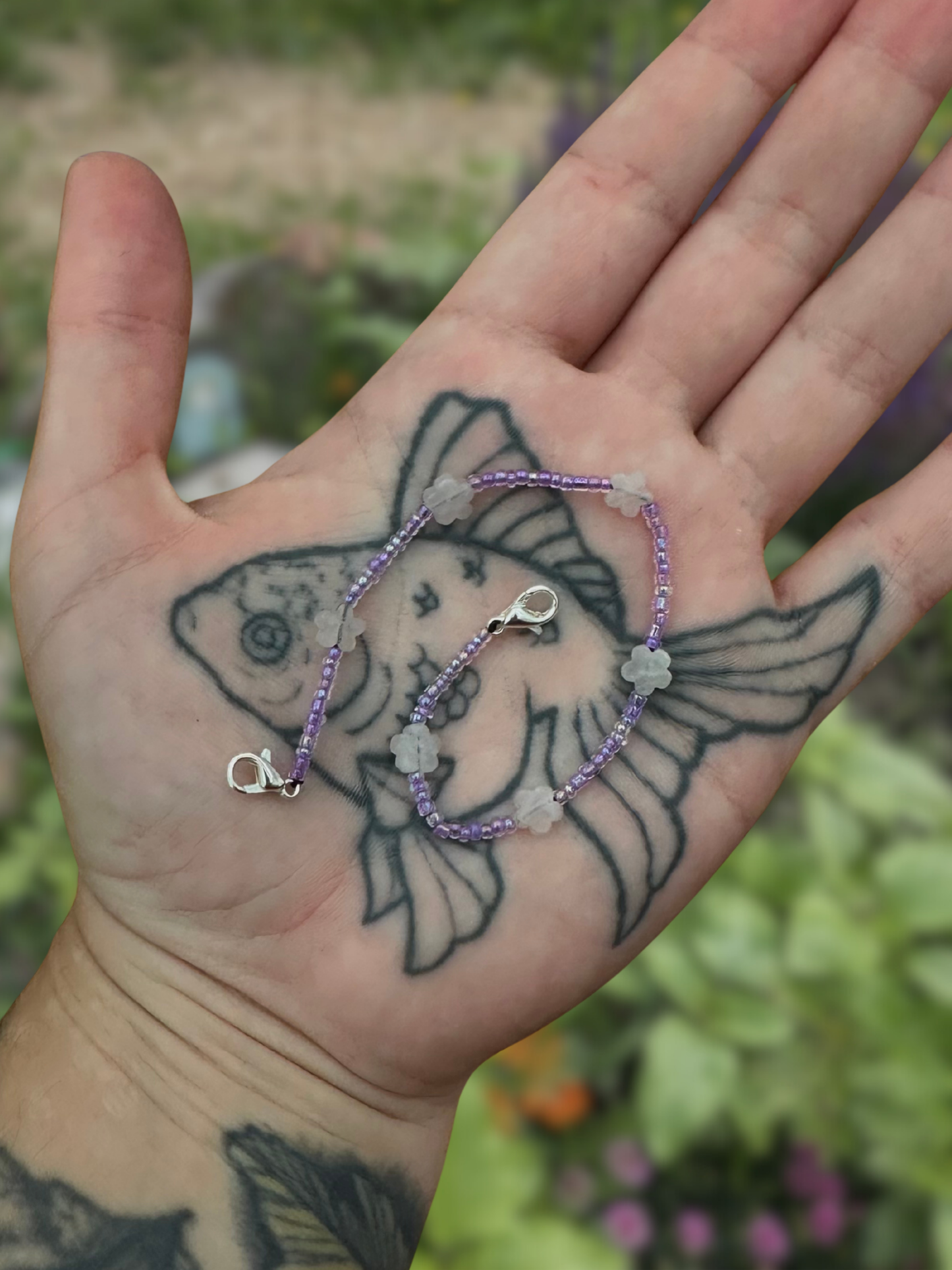 delicate flower purple beaded mask chain