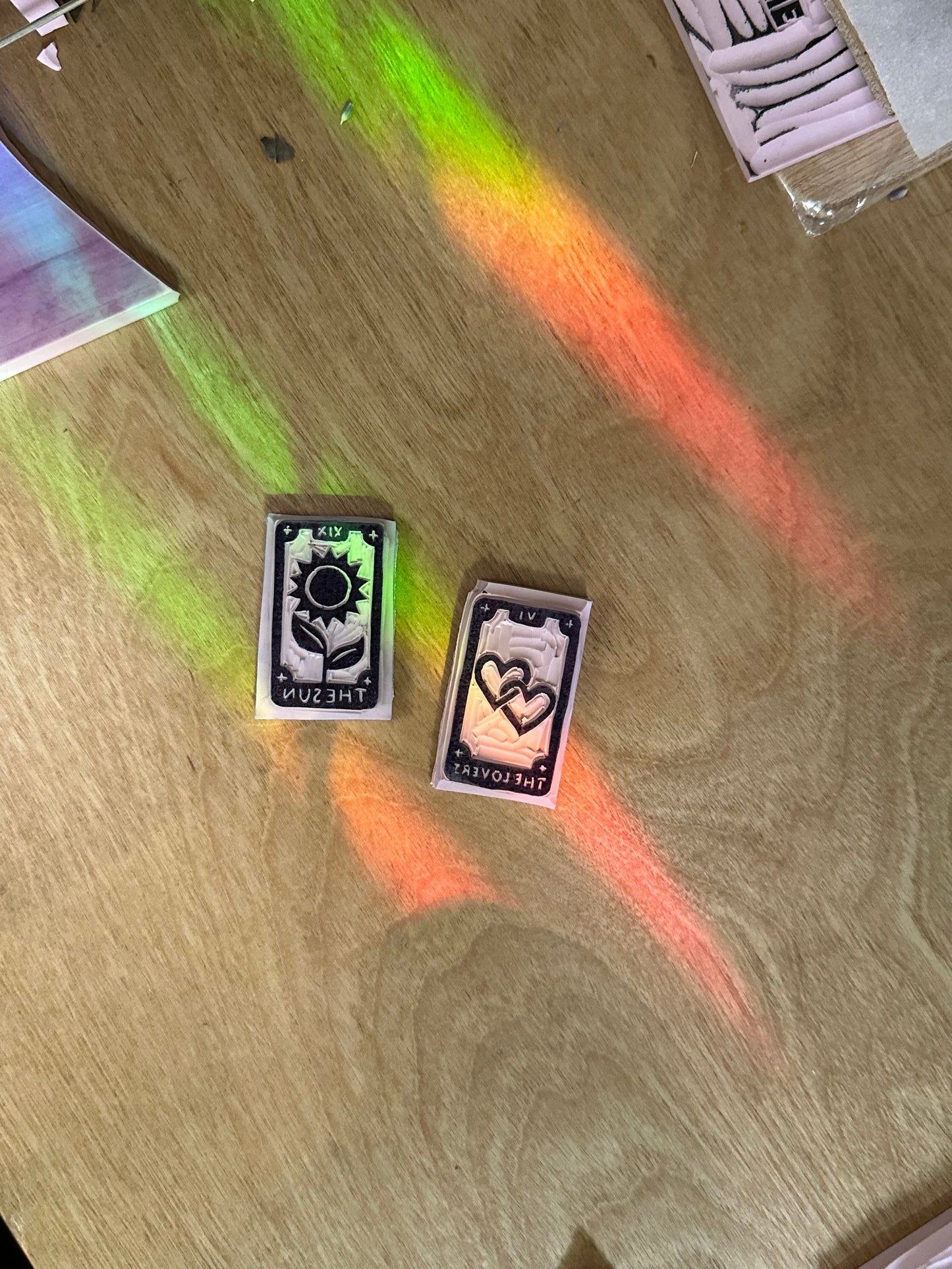 mini tarot linoprint keychains