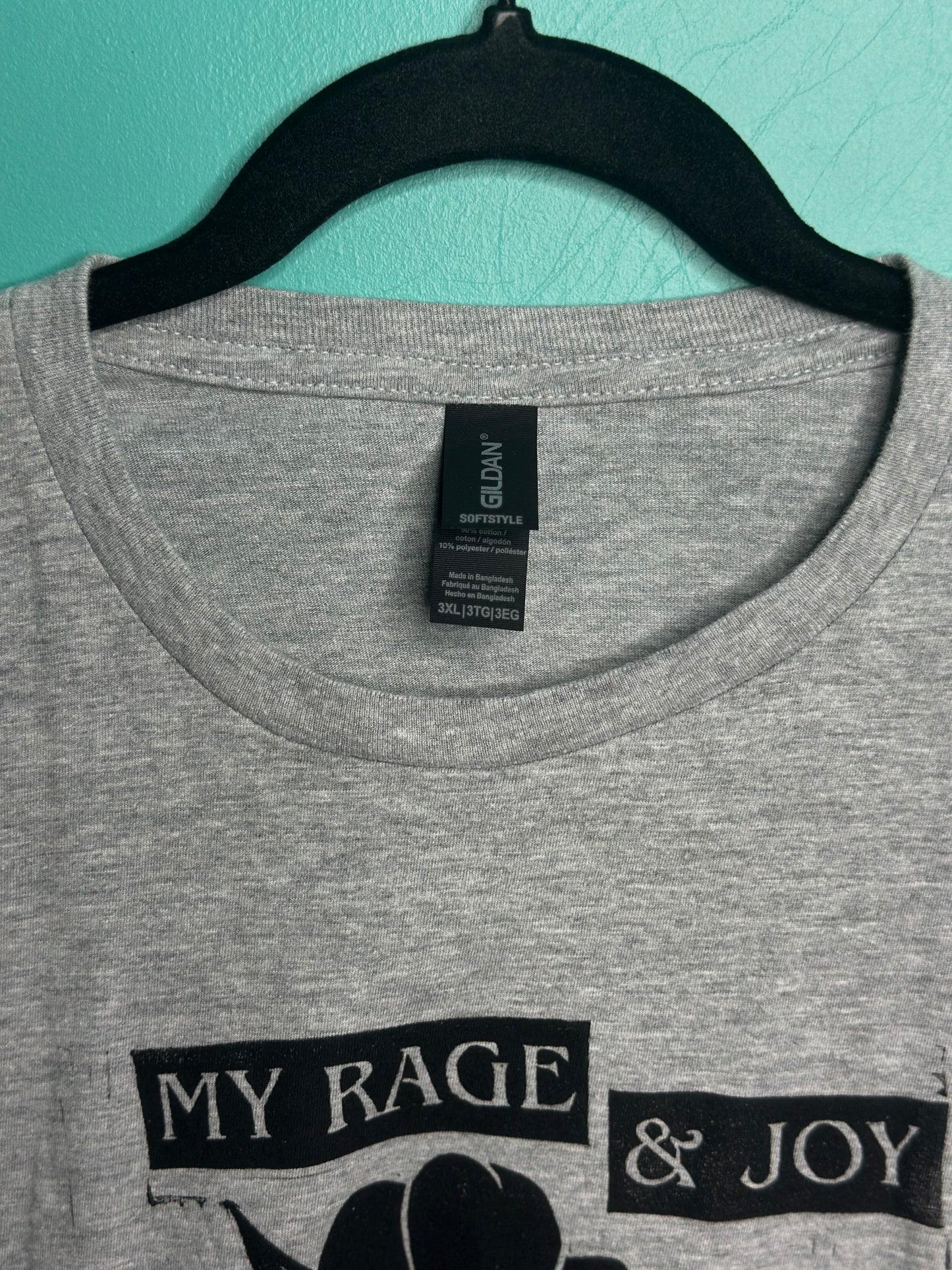 prairie rose linoprinted grey shirt (3xl)