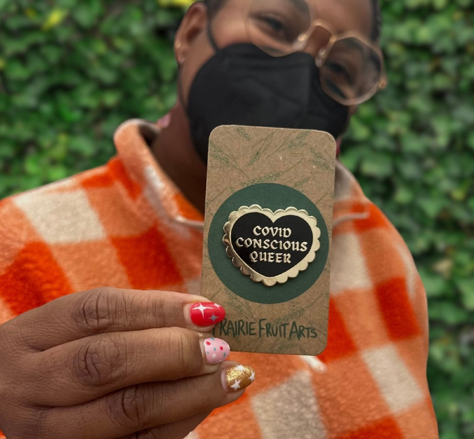 covid conscious queer enamel pin