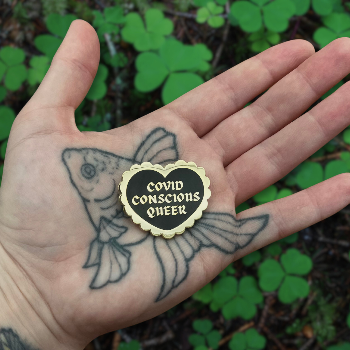 covid conscious queer enamel pin