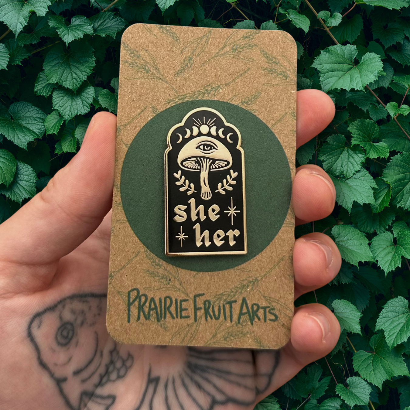 she/her mushroom pronoun pin