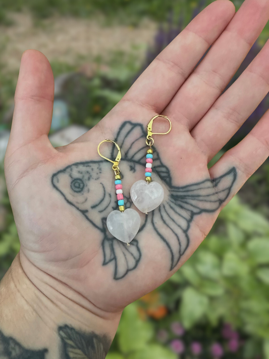 trans quartz gold earrings