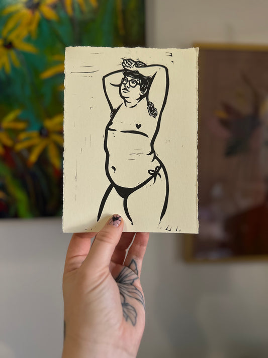 at home with you linocut print