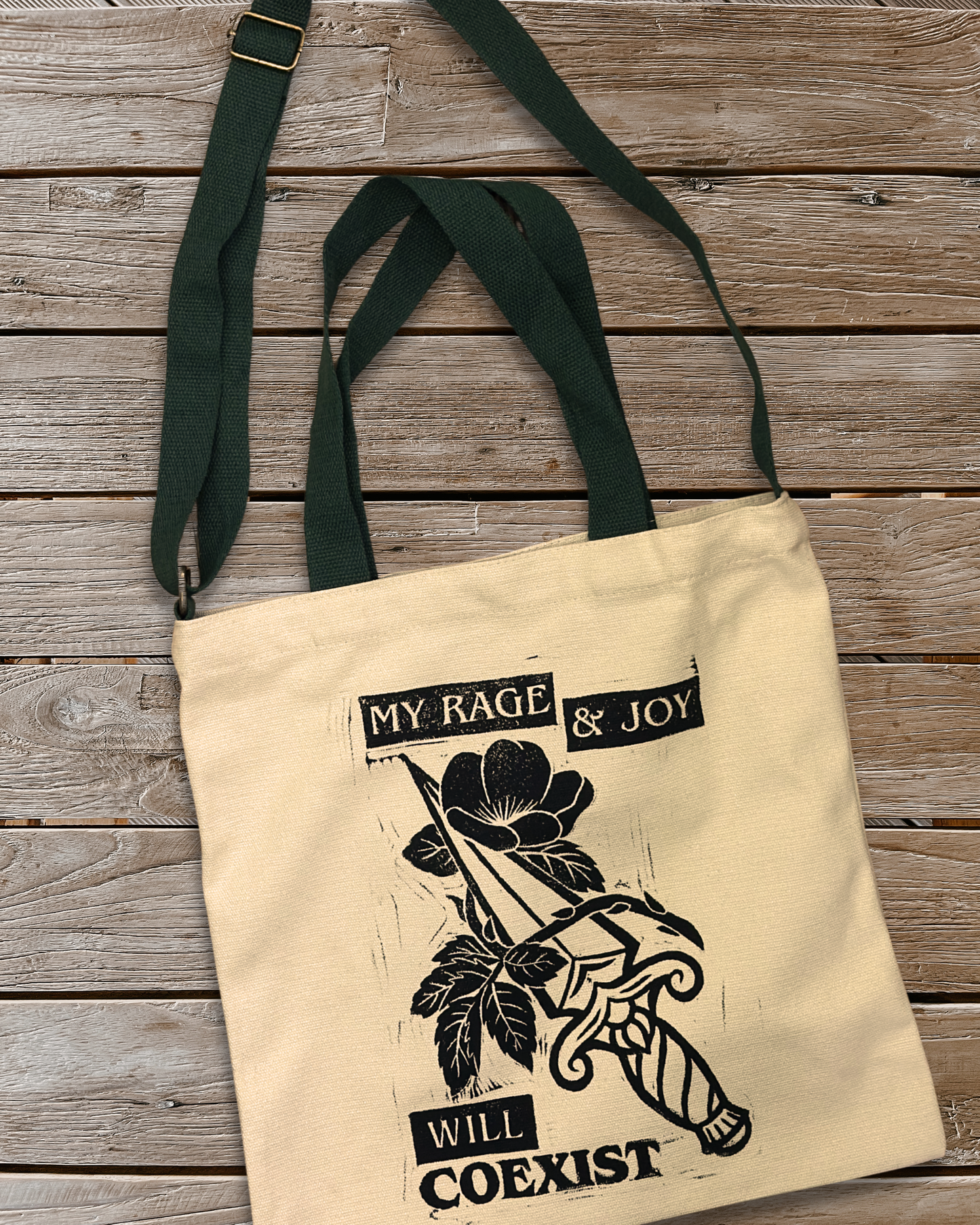 prairie rose - linoprinted perfect tote
