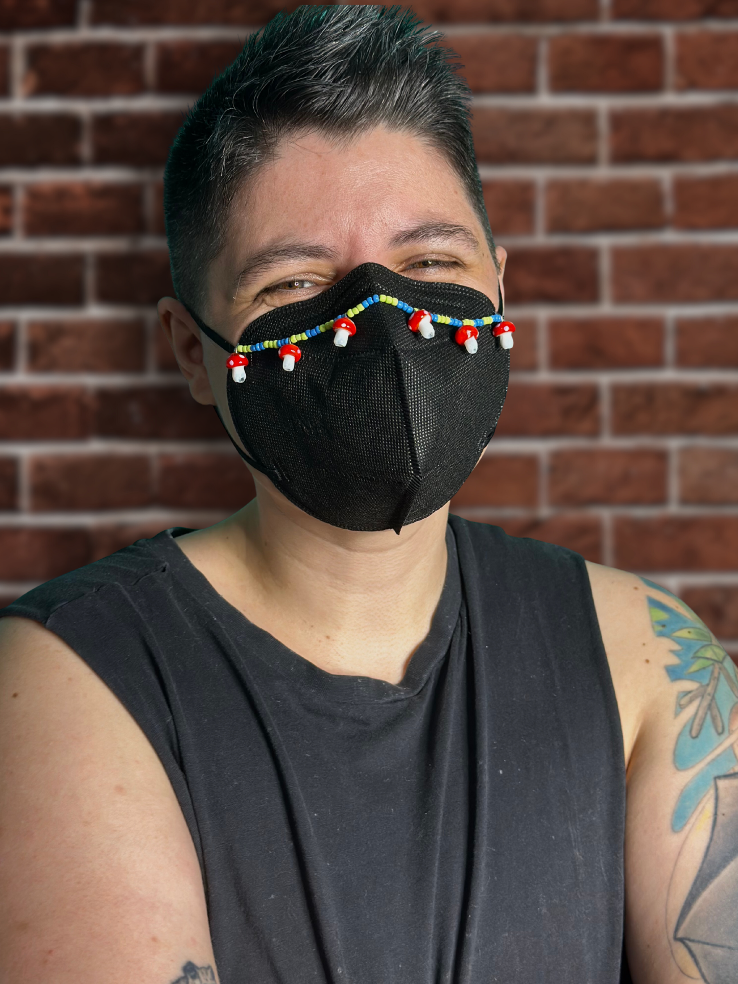 blue & green nature queer mushroom mask chain