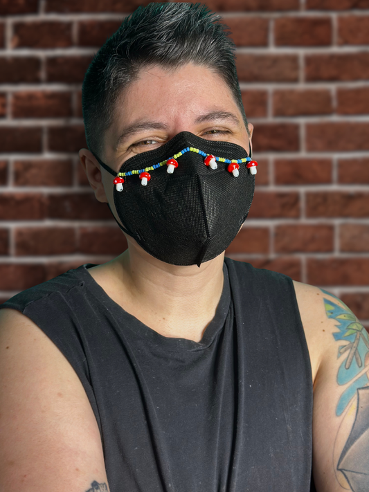 blue & green nature queer mushroom mask chain