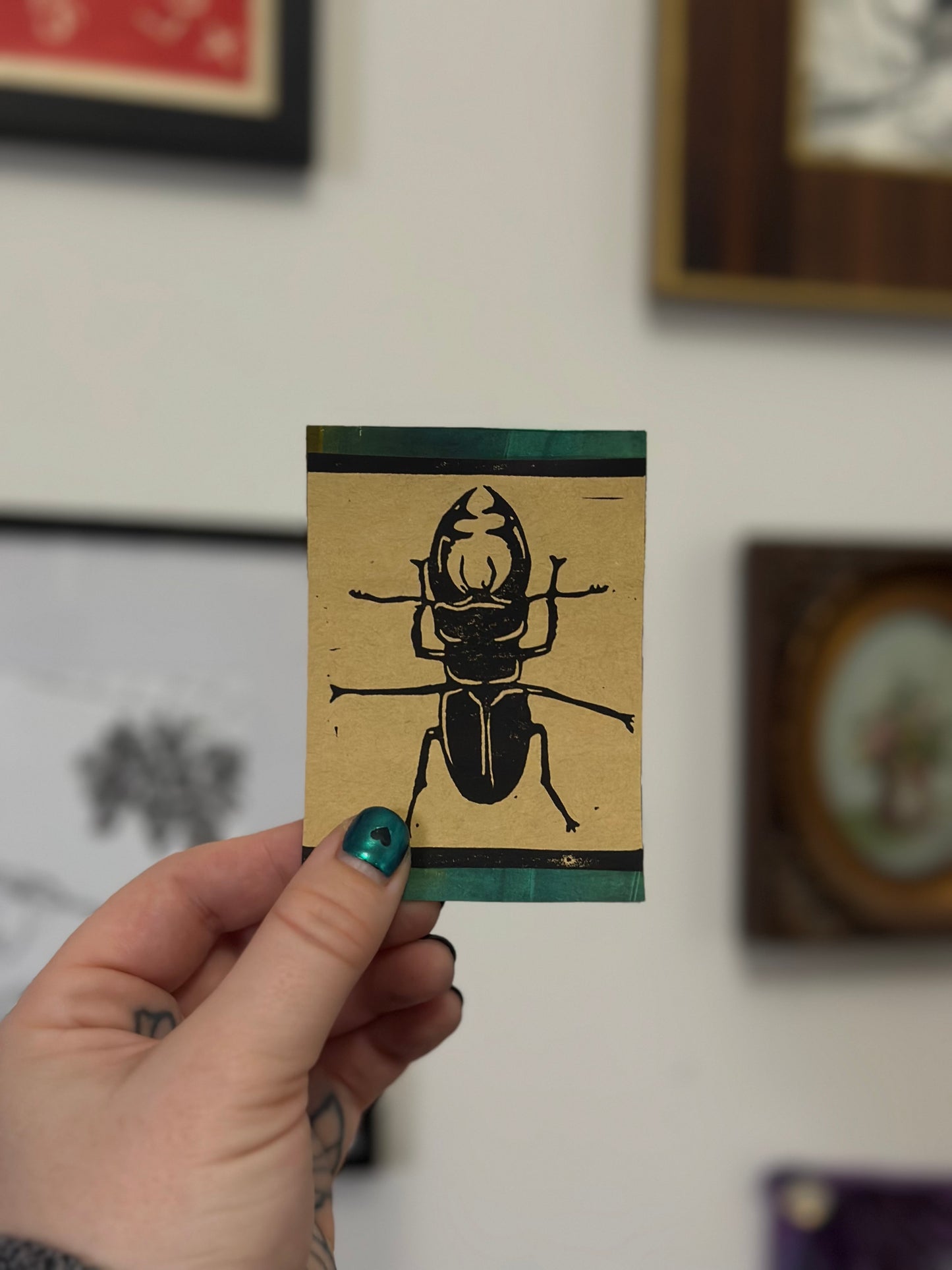 butchiest of bugs on gelliplate texturing atc/aceo