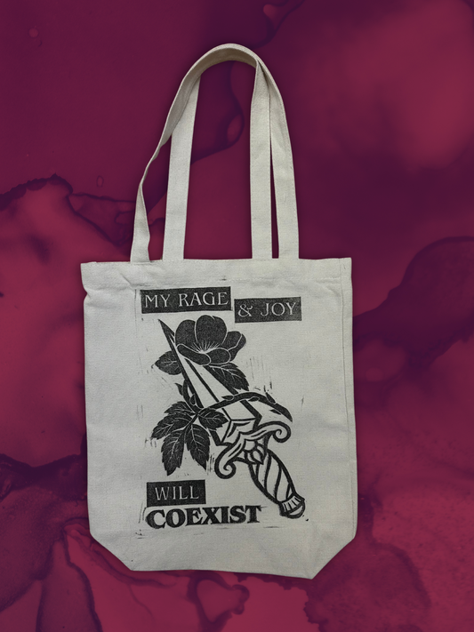 prairie rose hand printed tote bag