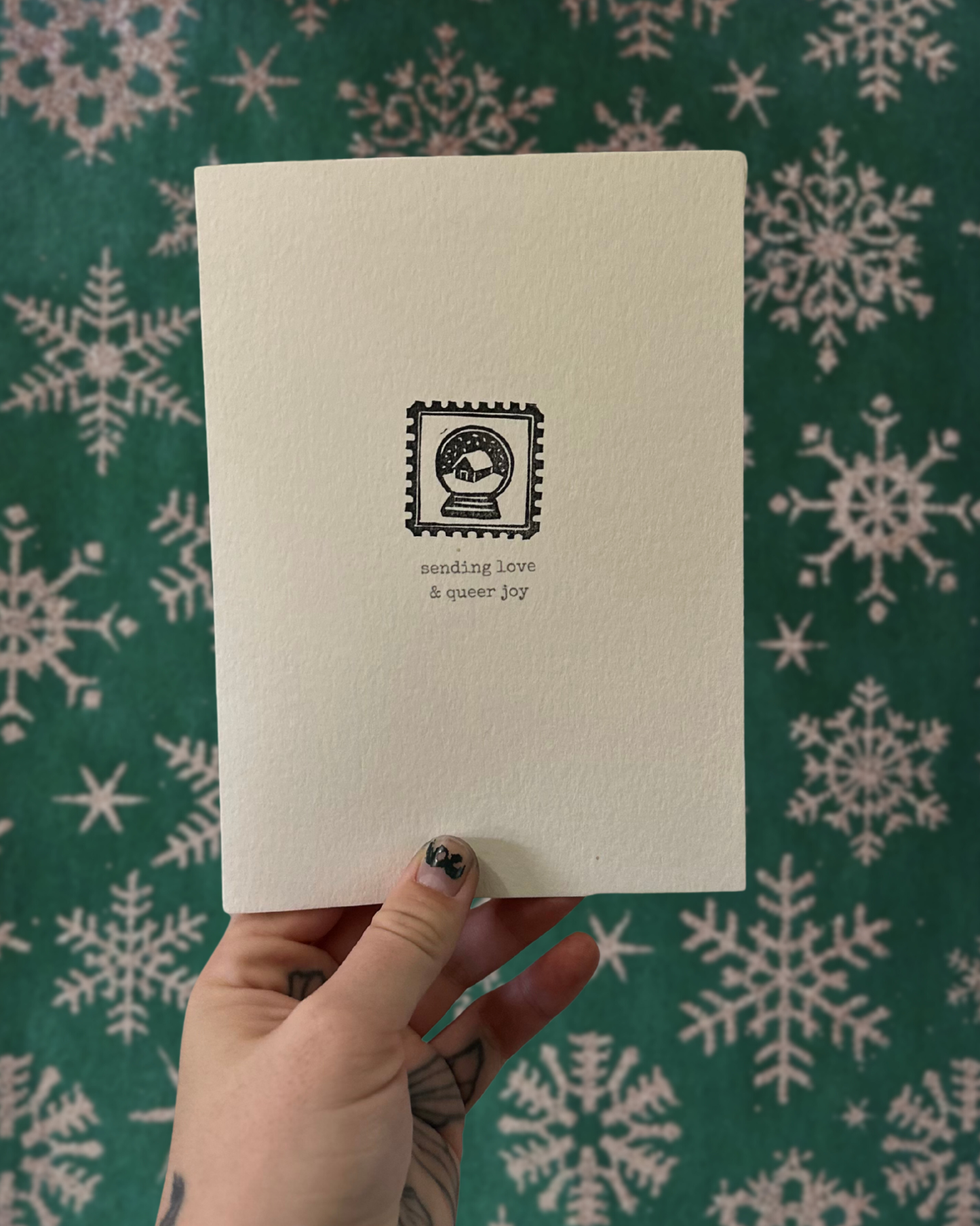 holigay tidings postage stamp linocut cards