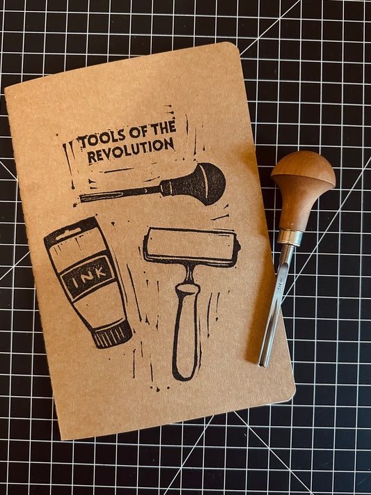 tools of the revolution linoprinted sketchbook