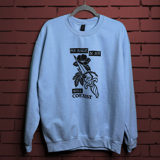 prairie rose linoprinted light blue sweatshirt (L)