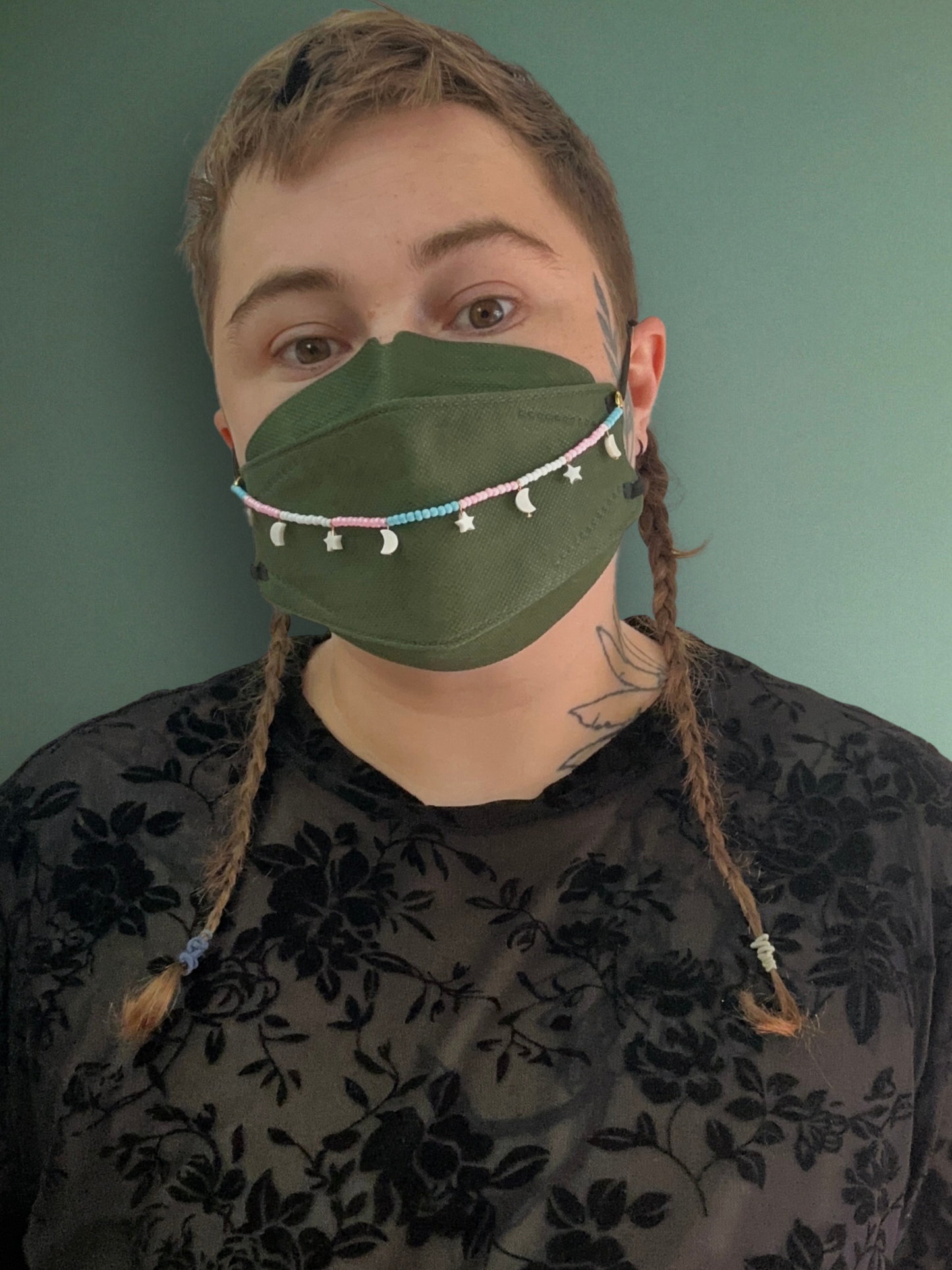 trans star and moon mask chain