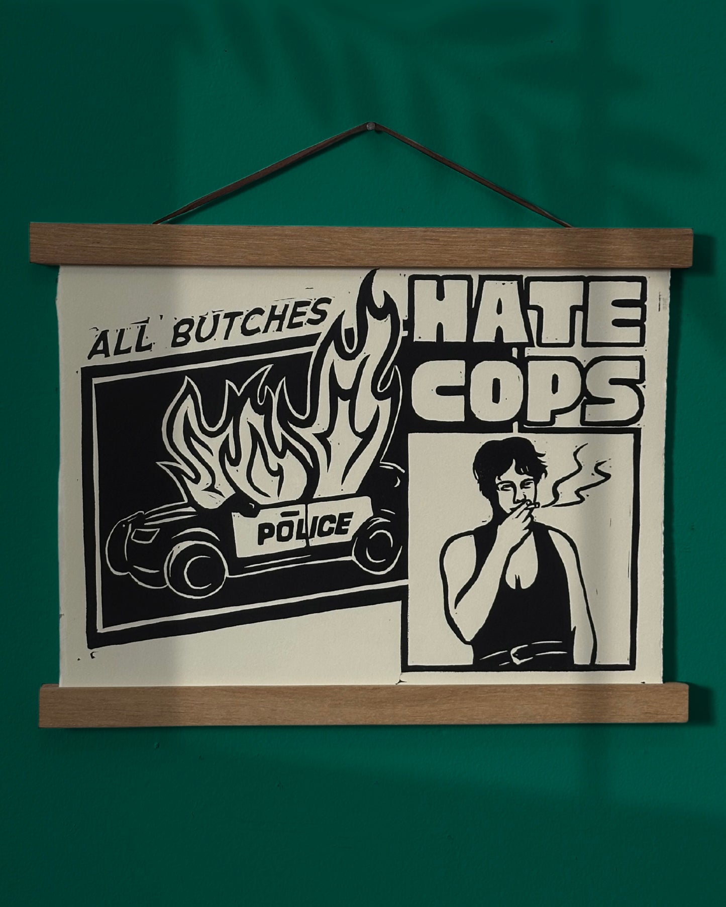 all butches hate cops linocut print