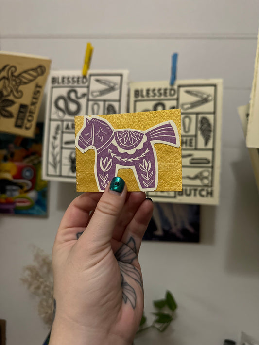 horsin' around in gold ATC/aceo