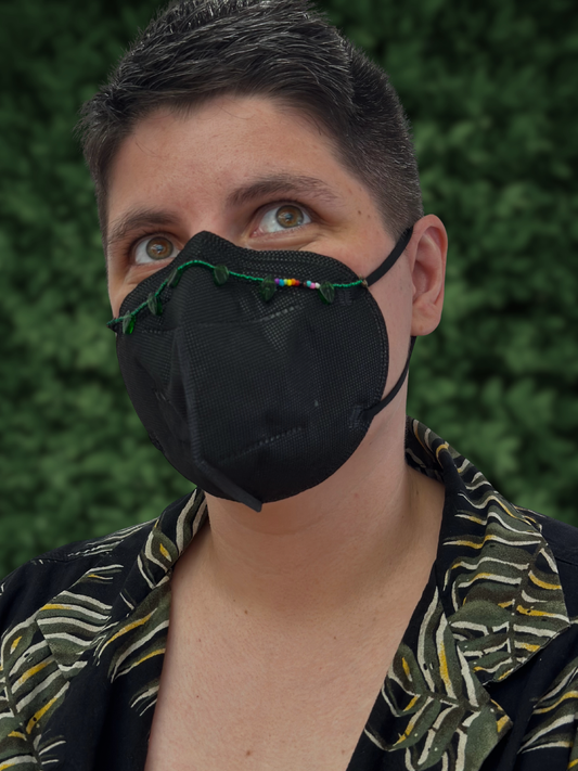 nature queer mask chain with progressive pride flag