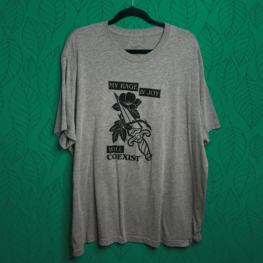 prairie rose linoprinted grey shirt (3xl)