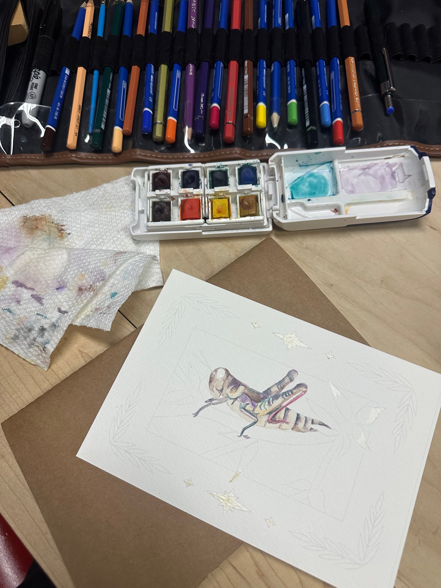 watercolour grasshopper atc (print)