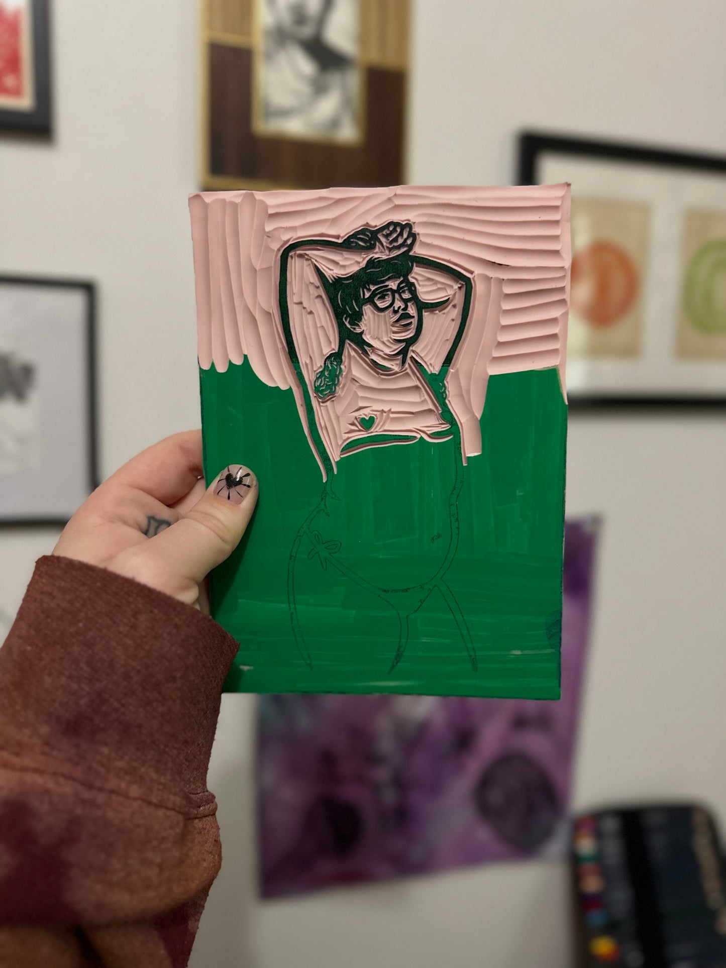 at home with you linocut print