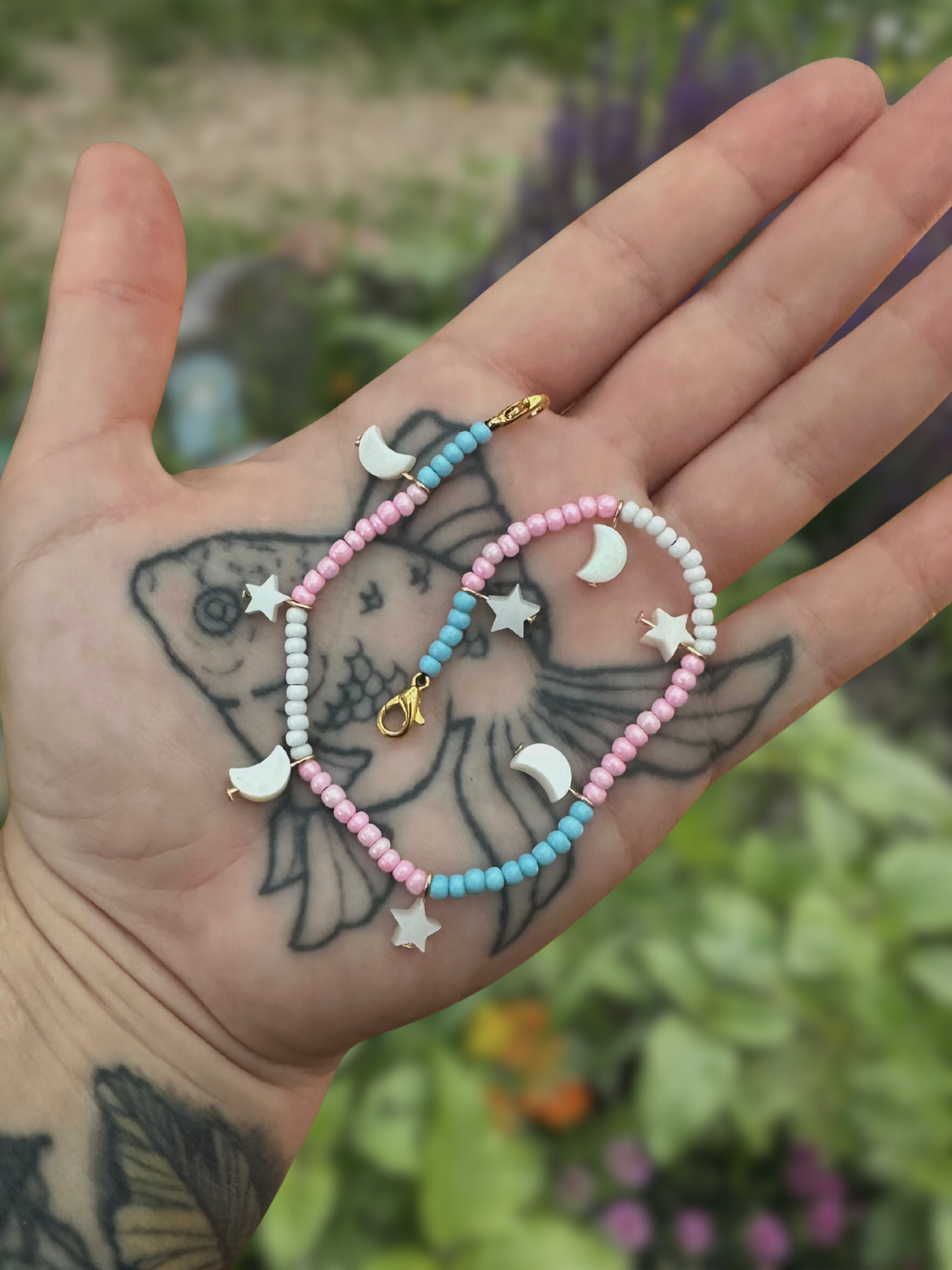 trans star and moon mask chain